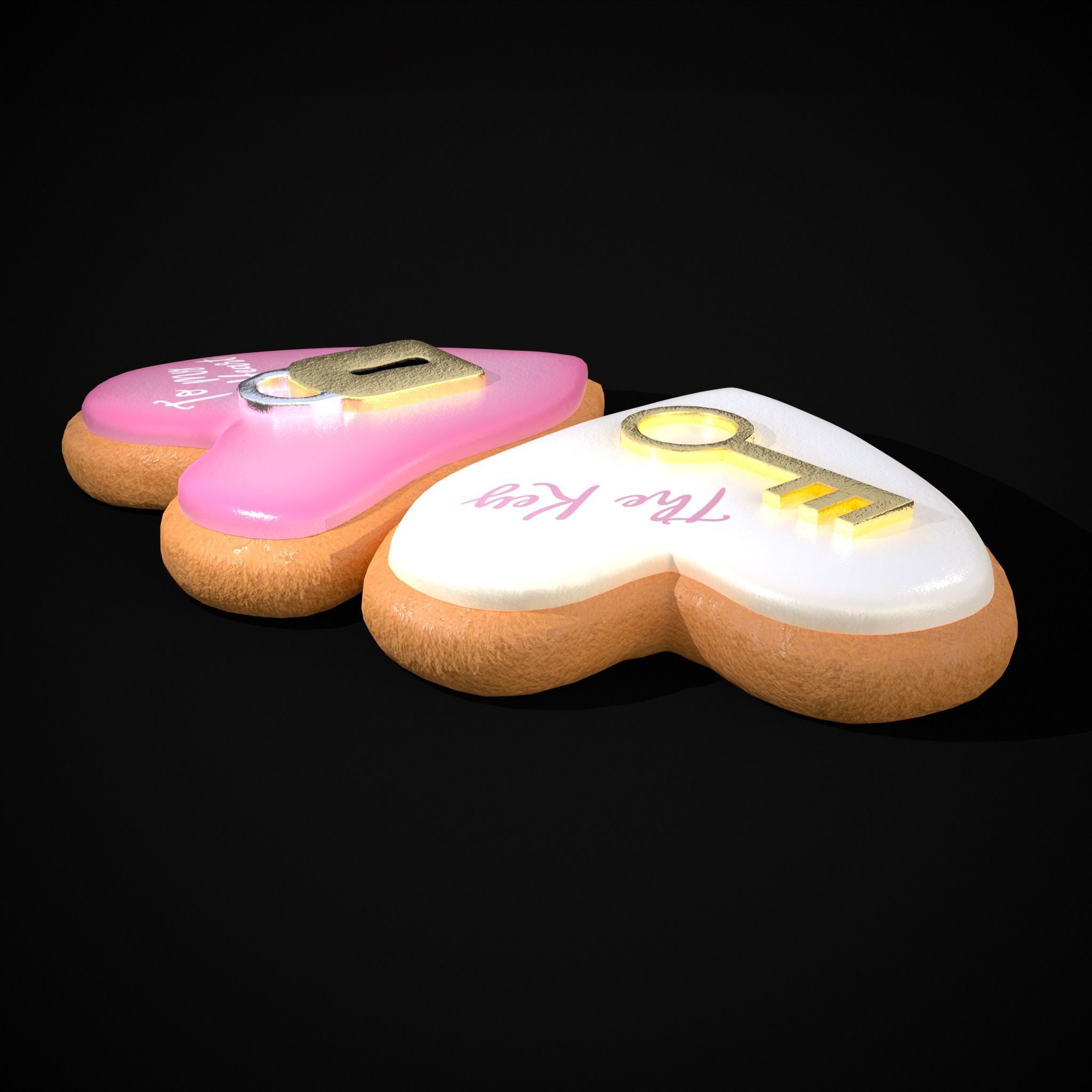 Key to my Heart Cookie Low-poly 3D model_7