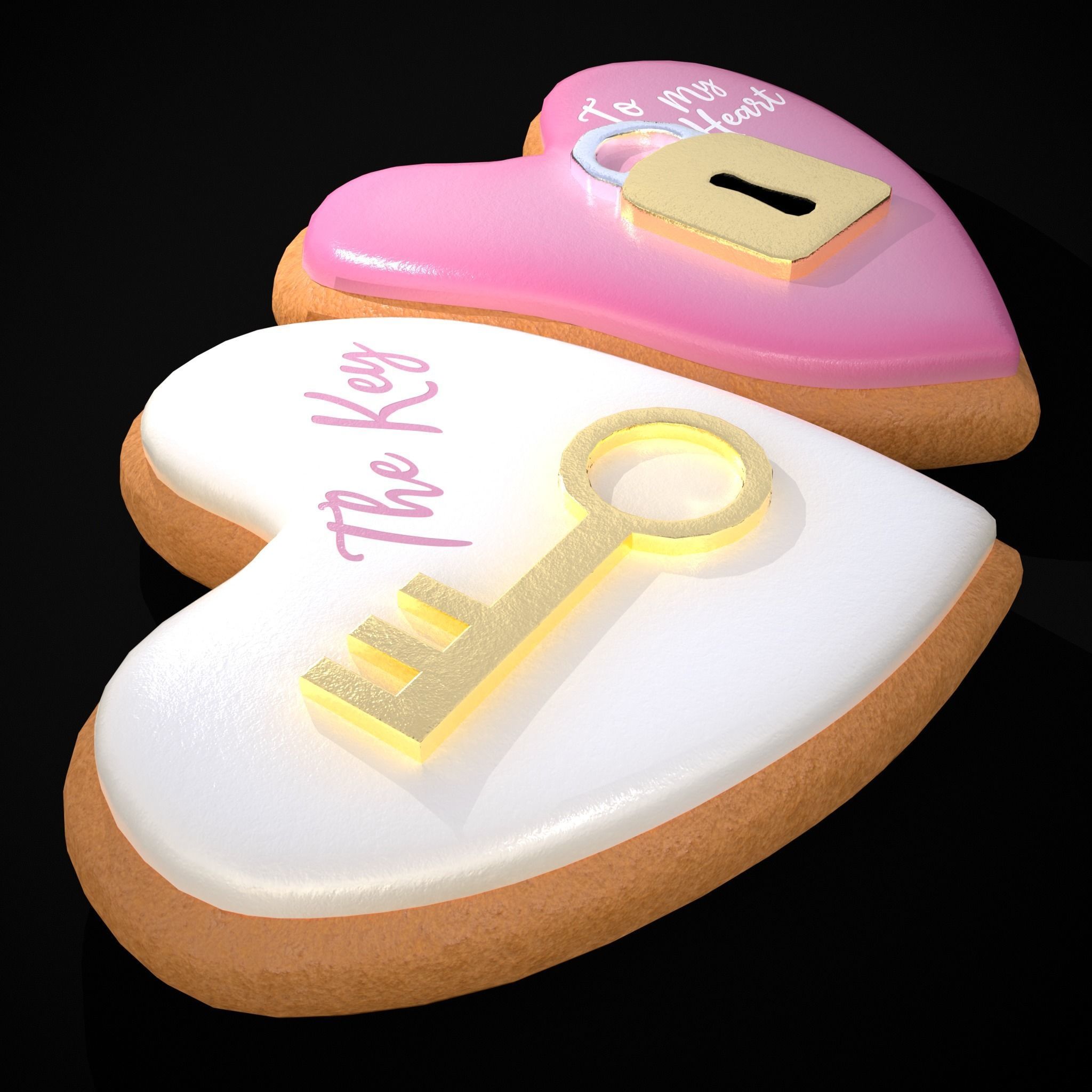 Key to my Heart Cookie Low-poly 3D model_29