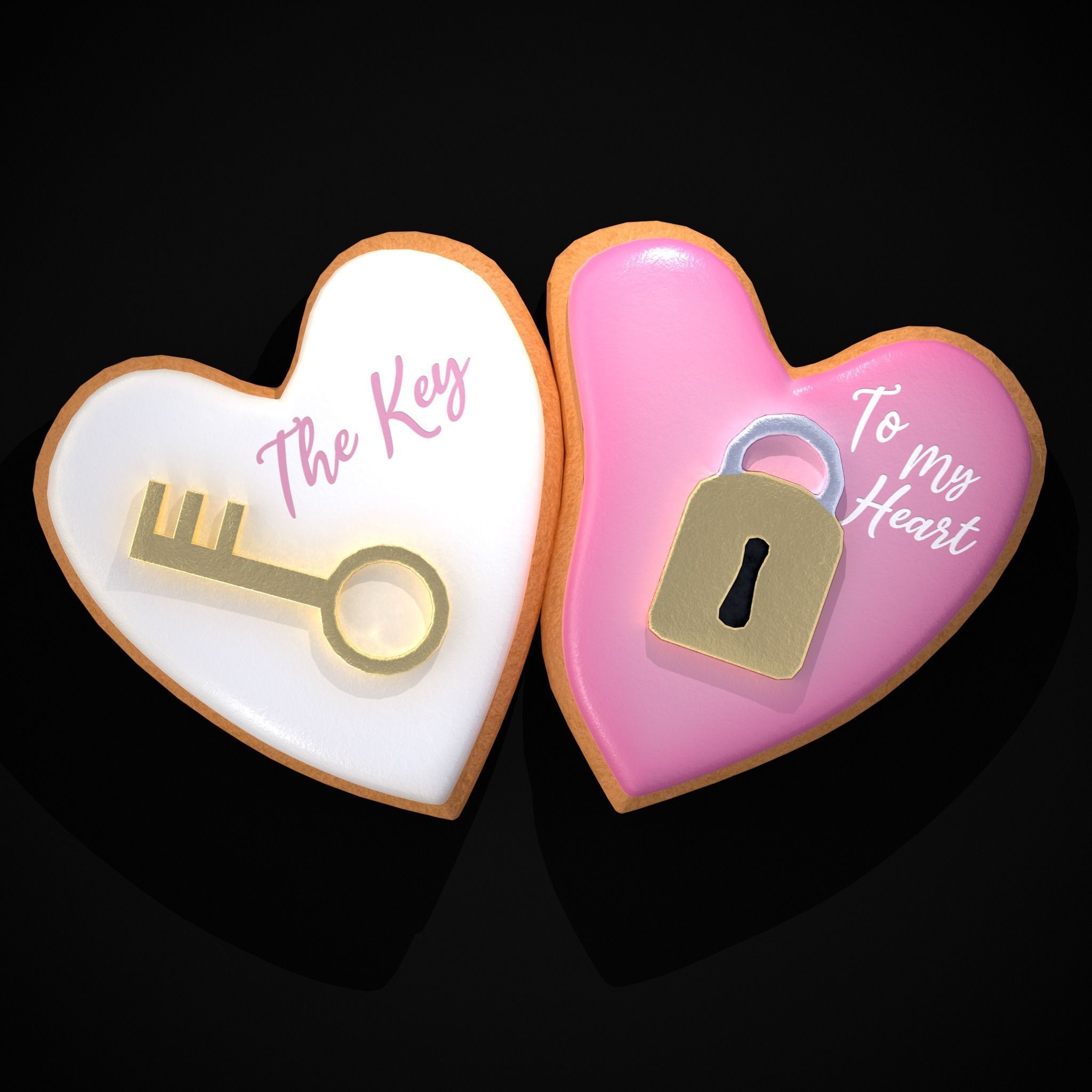Key to my Heart Cookie Low-poly 3D model_23