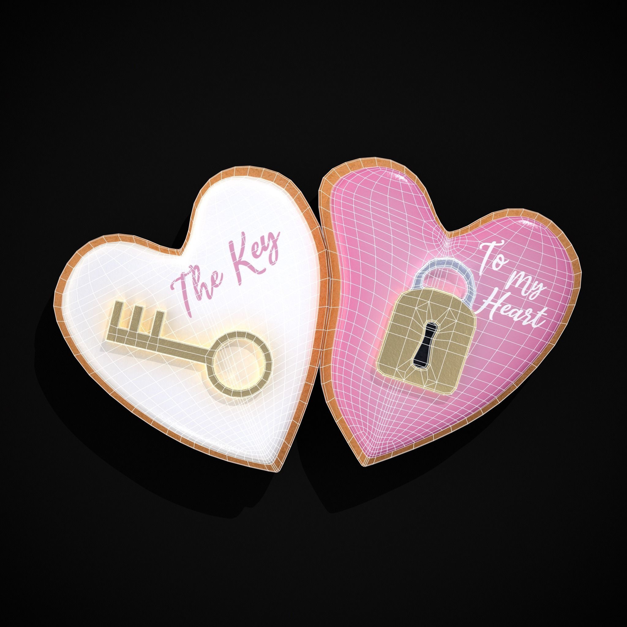 Key to my Heart Cookie Low-poly 3D model_4