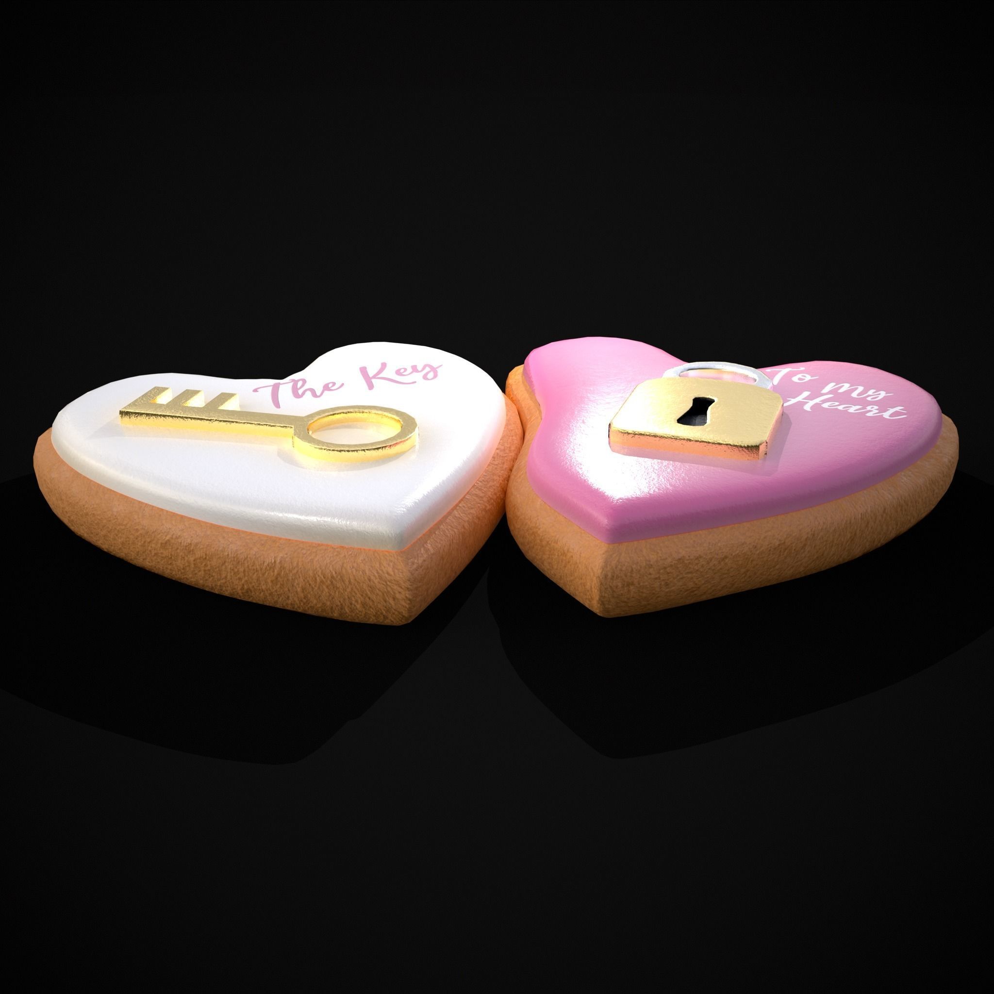 Key to my Heart Cookie Low-poly 3D model_25