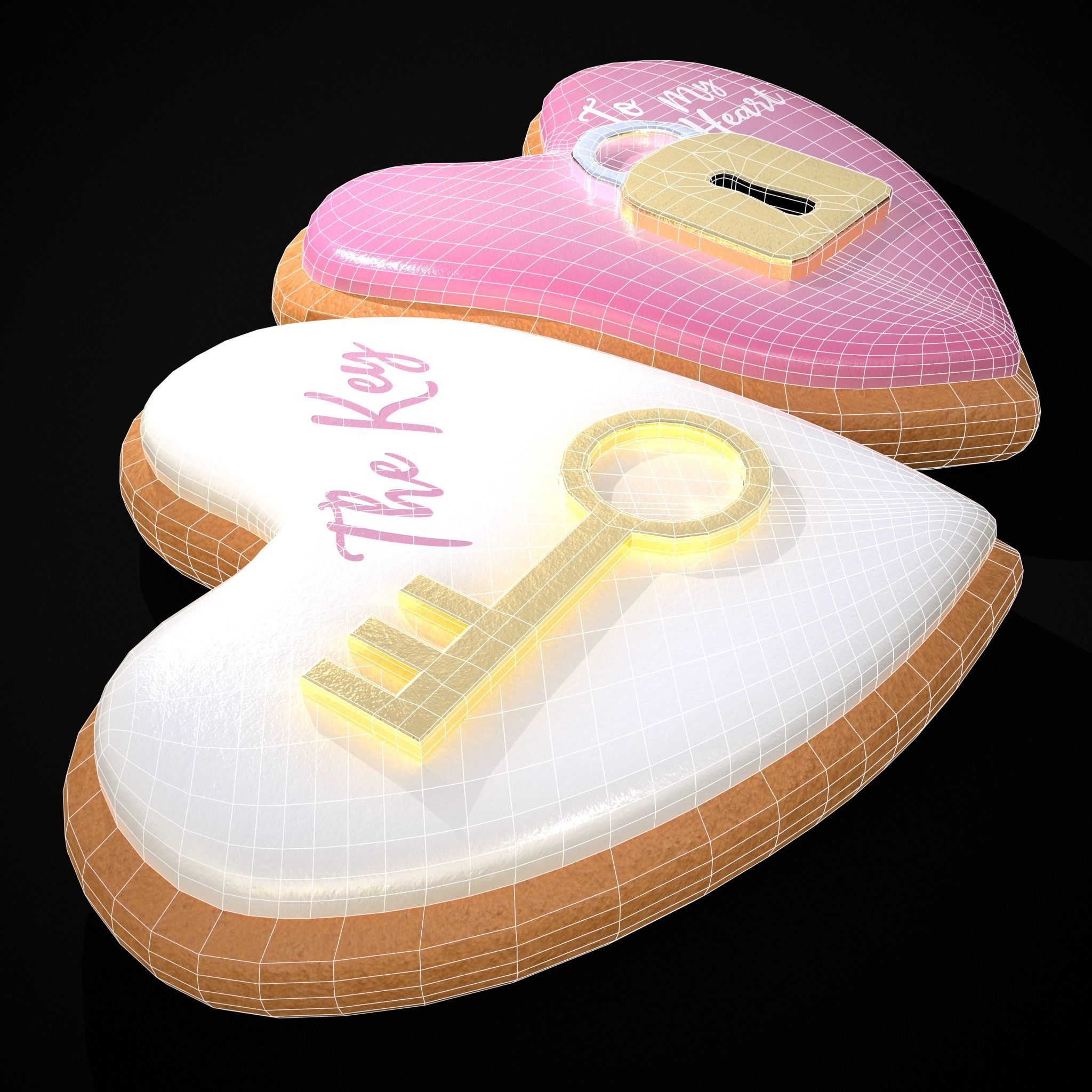 Key to my Heart Cookie Low-poly 3D model_30