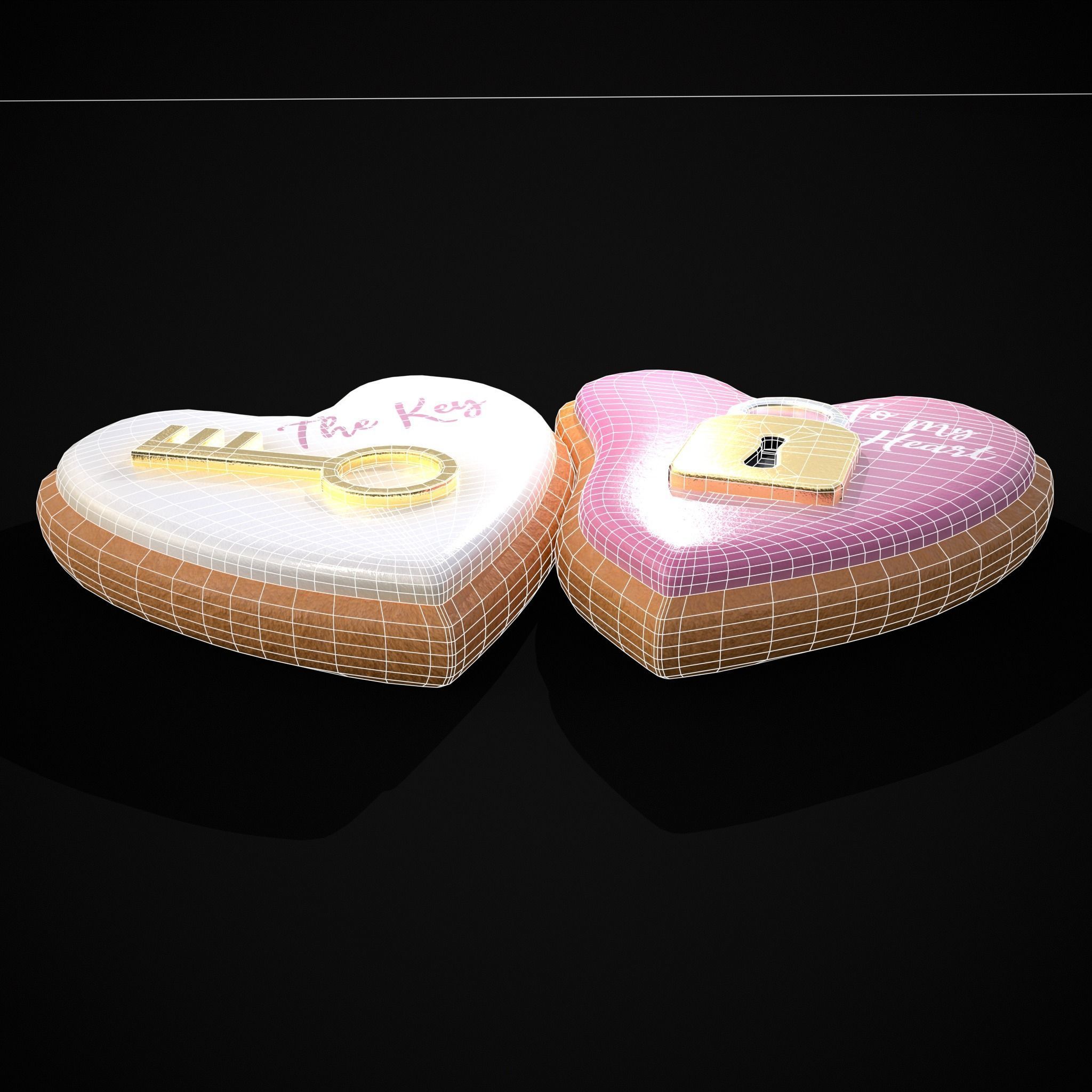Key to my Heart Cookie Low-poly 3D model_26