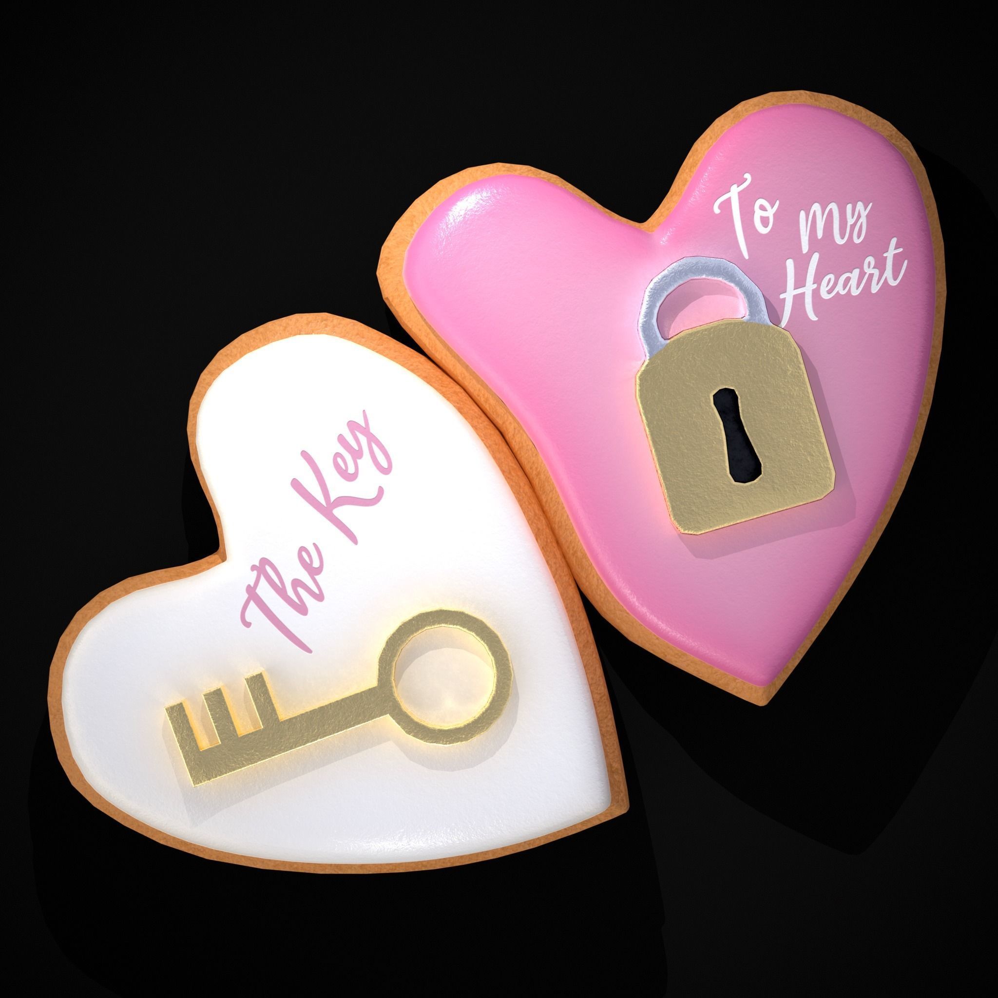 Key to my Heart Cookie Low-poly 3D model_5