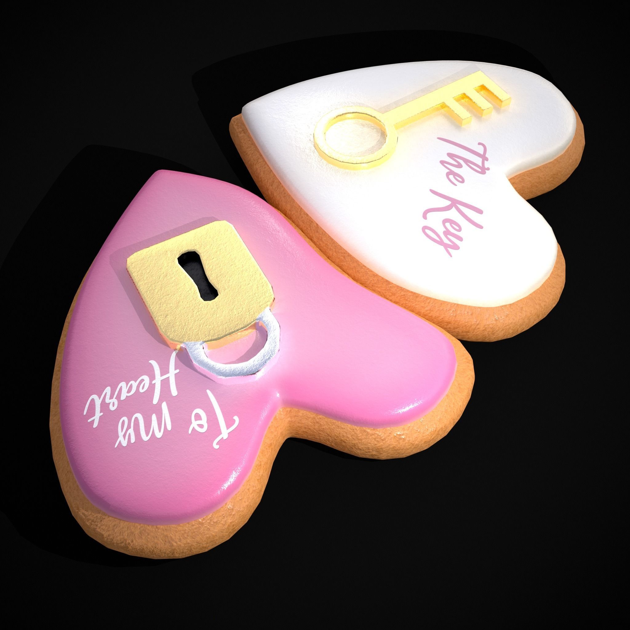 Key to my Heart Cookie Low-poly 3D model_33