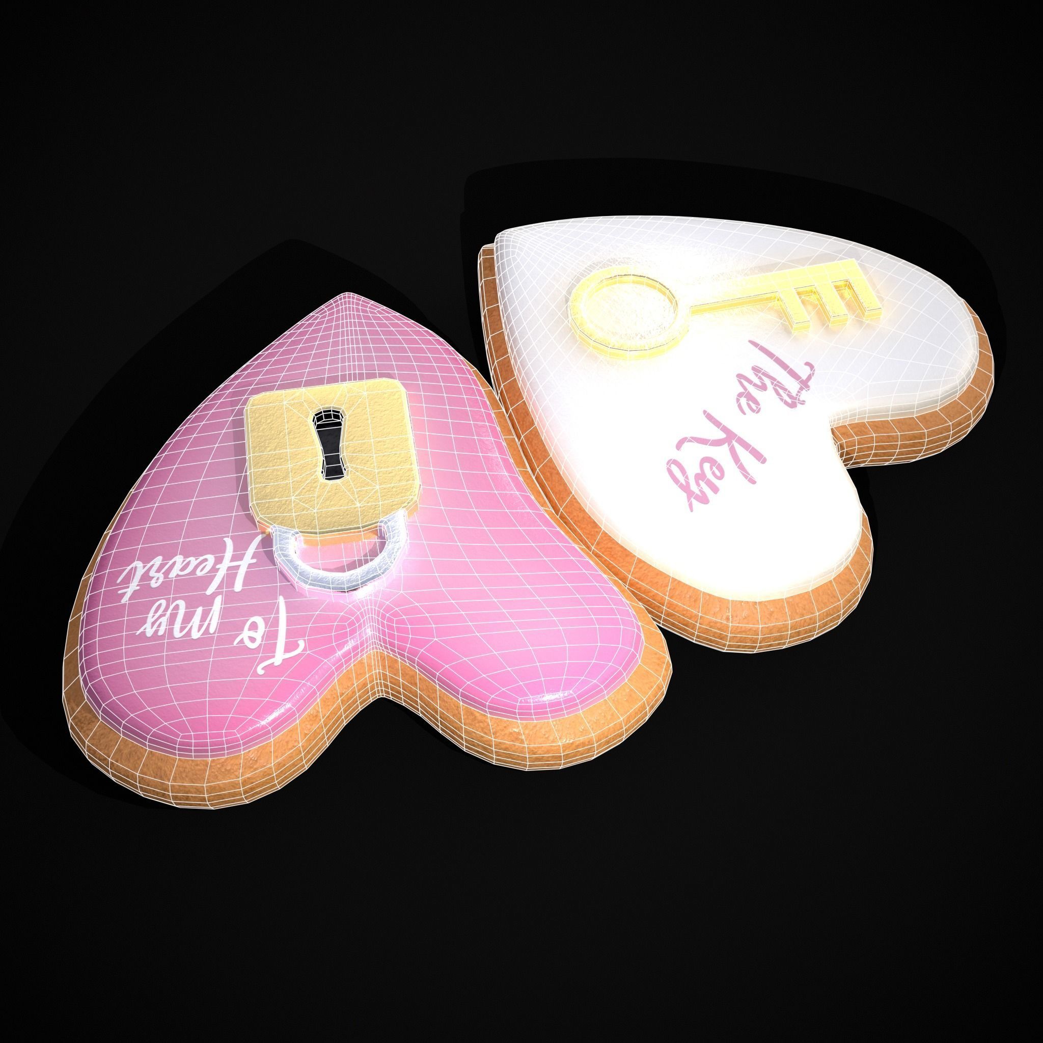 Key to my Heart Cookie Low-poly 3D model_28