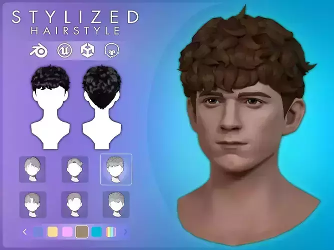 Game Hair - Stylized Male Hairstyle V9 Low-poly 3D model
