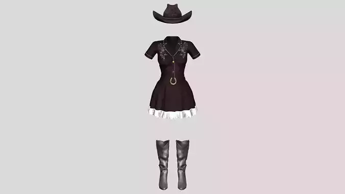 Cowgirl Mini Dress Boot Hats Outfit