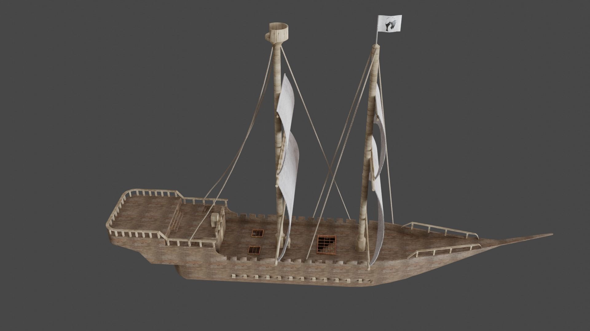 old Ship pbr Low-poly 3D model_1