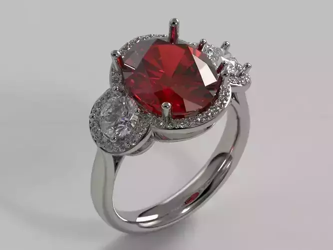 3-stone Oval and Round Halo Ring