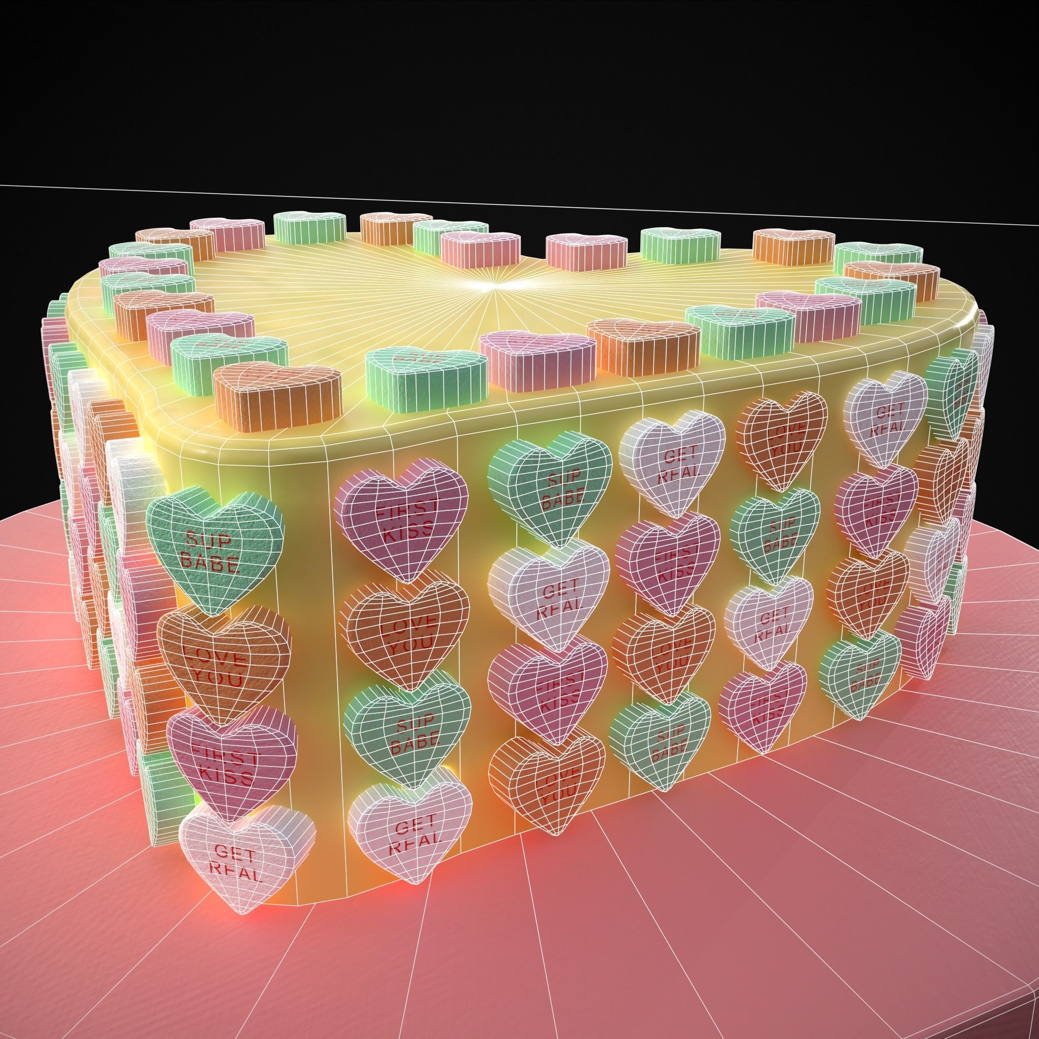 Valentines Sweethearts Cake Low-poly 3D model_28