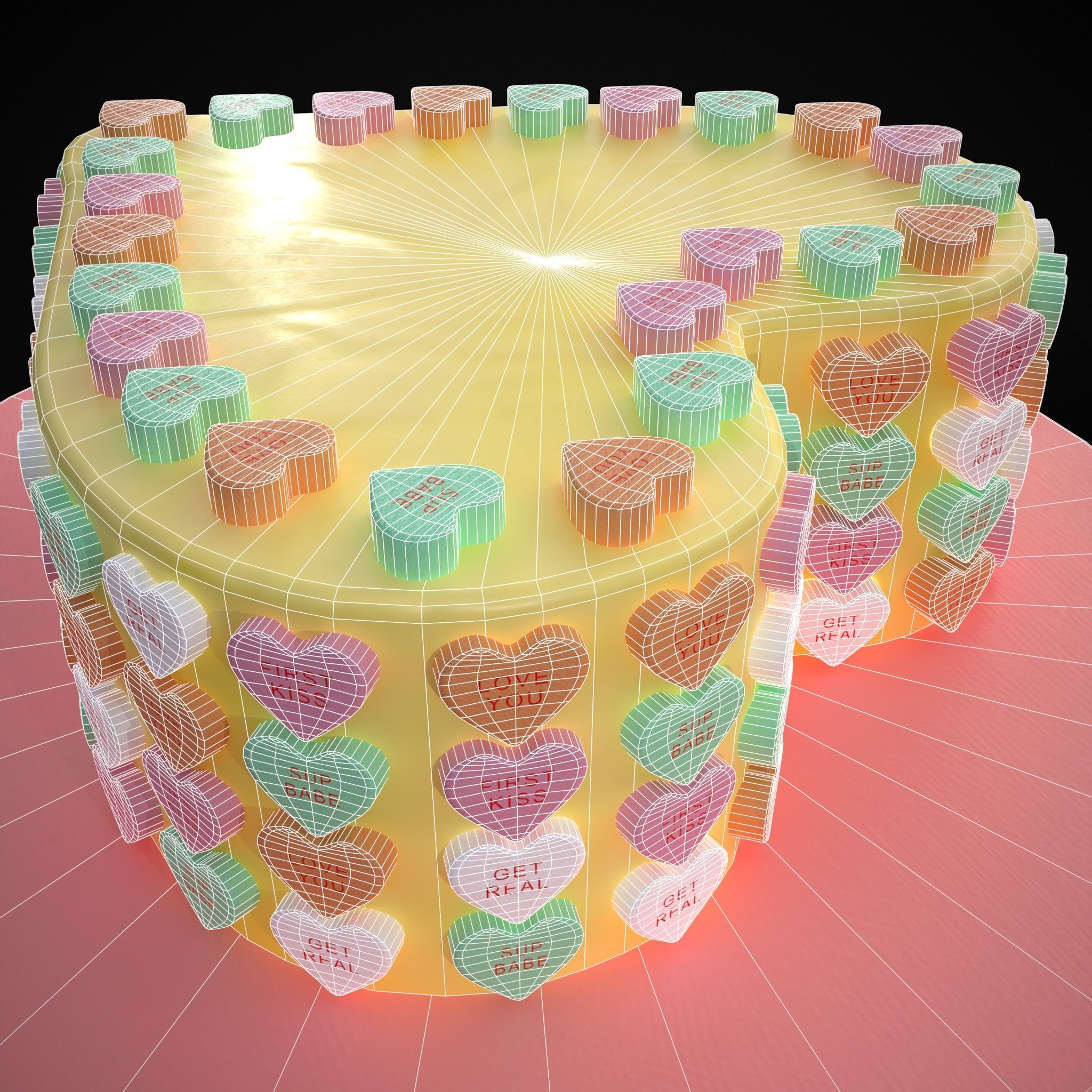 Valentines Sweethearts Cake Low-poly 3D model_32