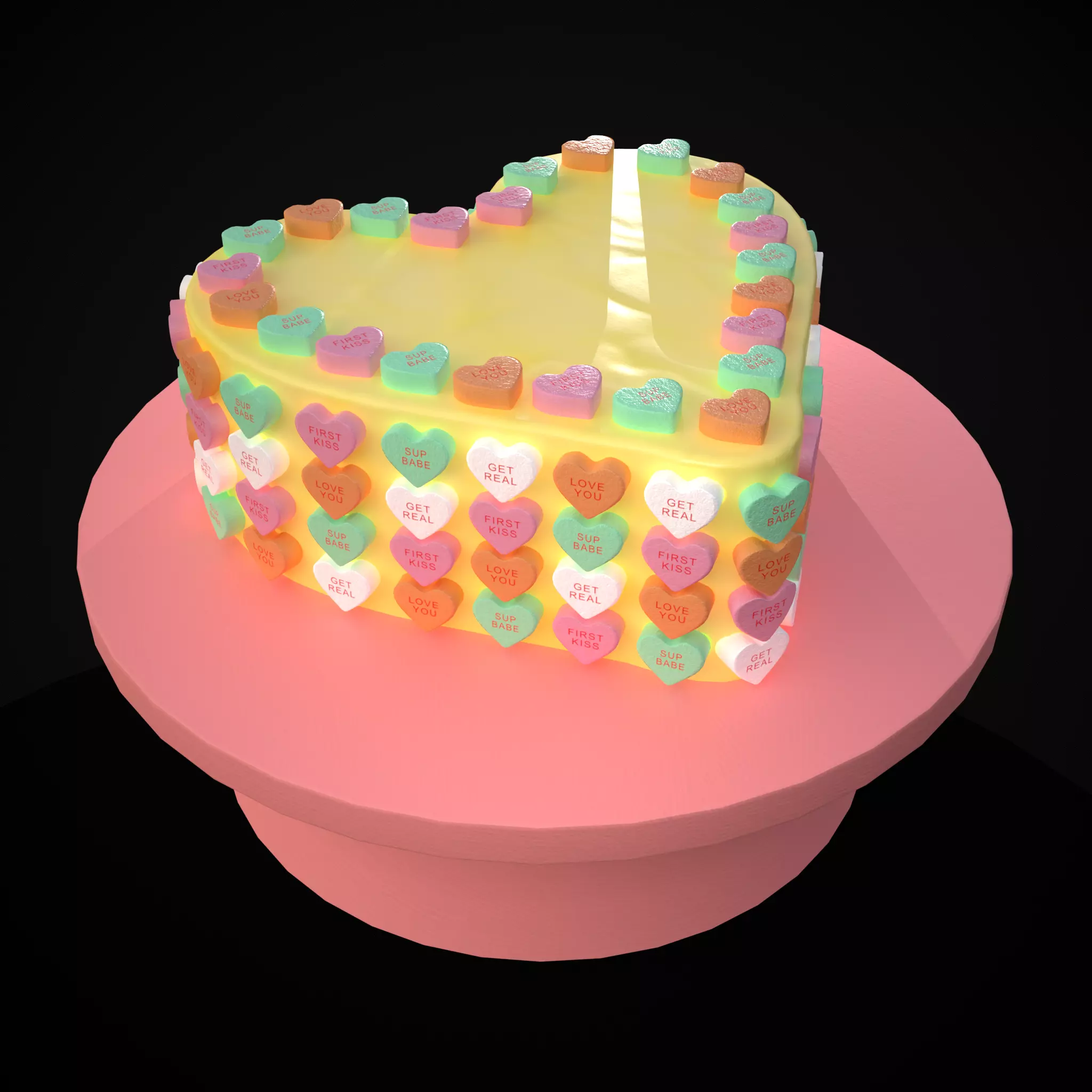 Valentines Sweethearts Cake Low-poly 3D model_0