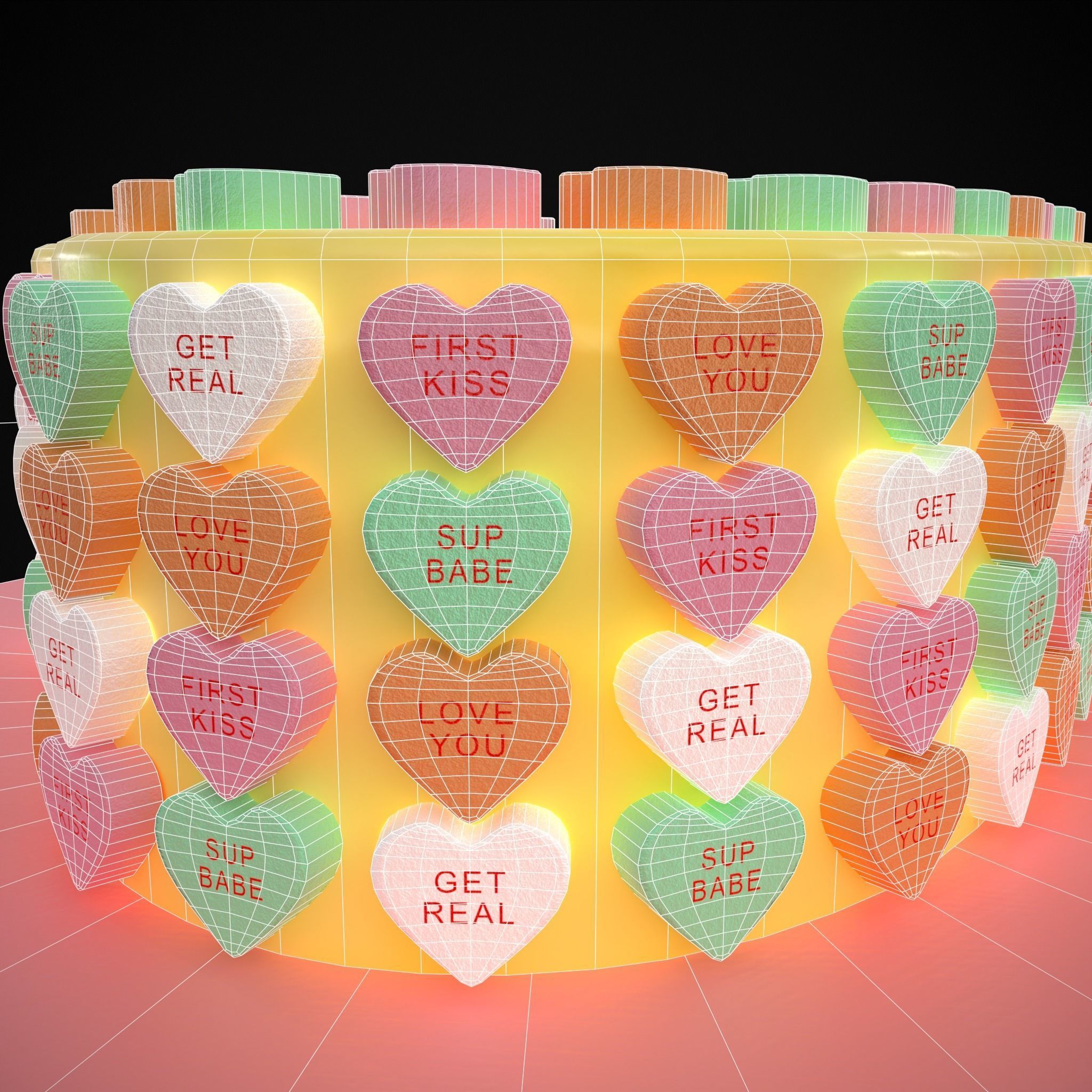 Valentines Sweethearts Cake Low-poly 3D model_30