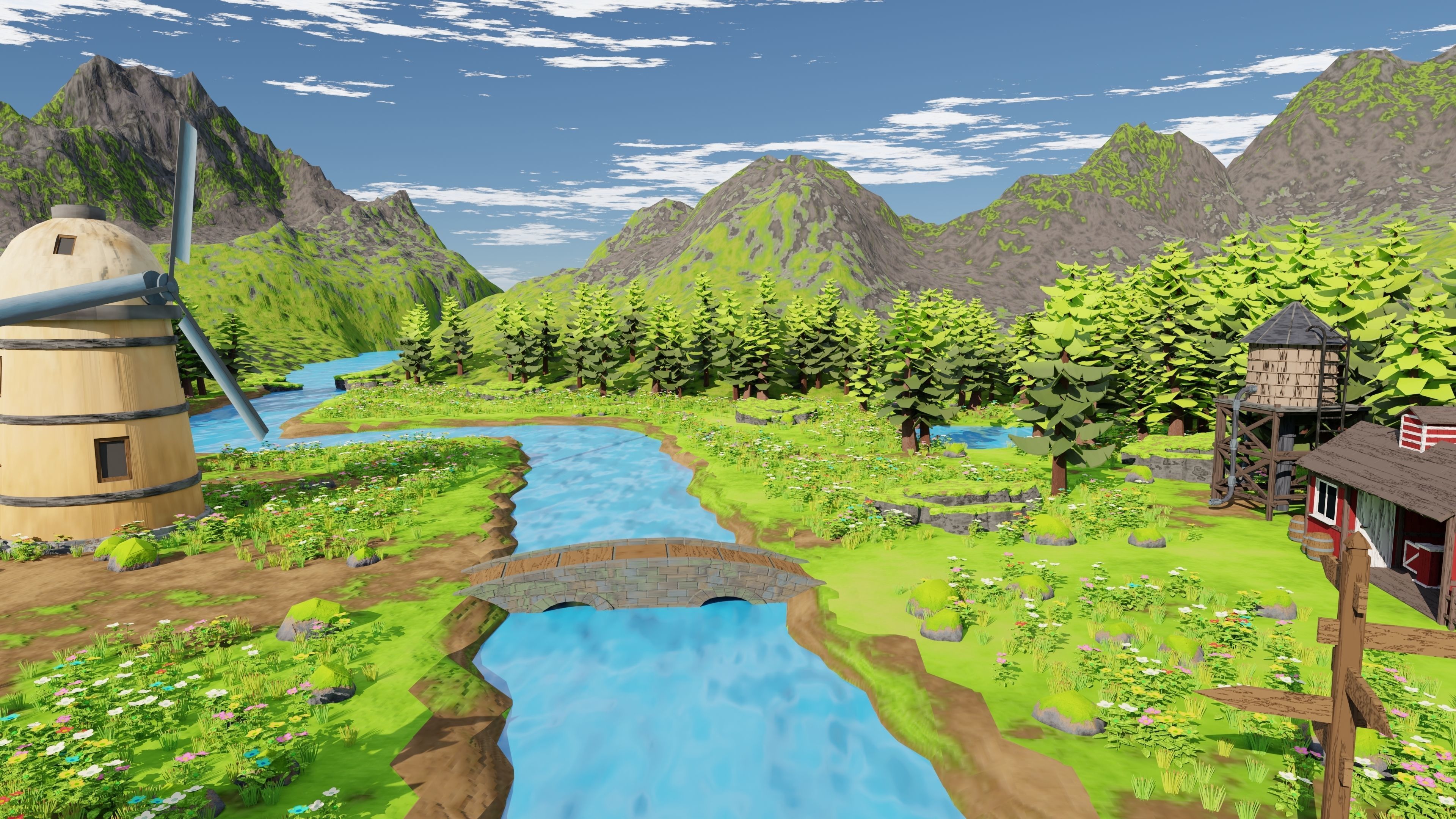 Countryside House Mill Near River 3D model_25