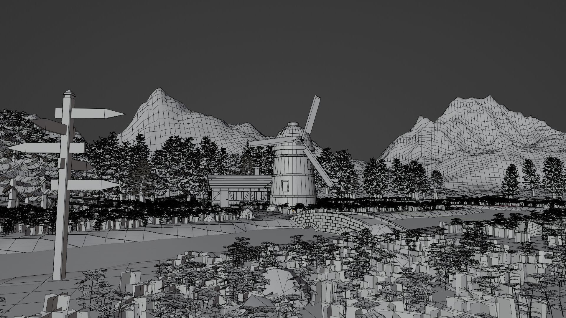 Countryside House Mill Near River 3D model_32