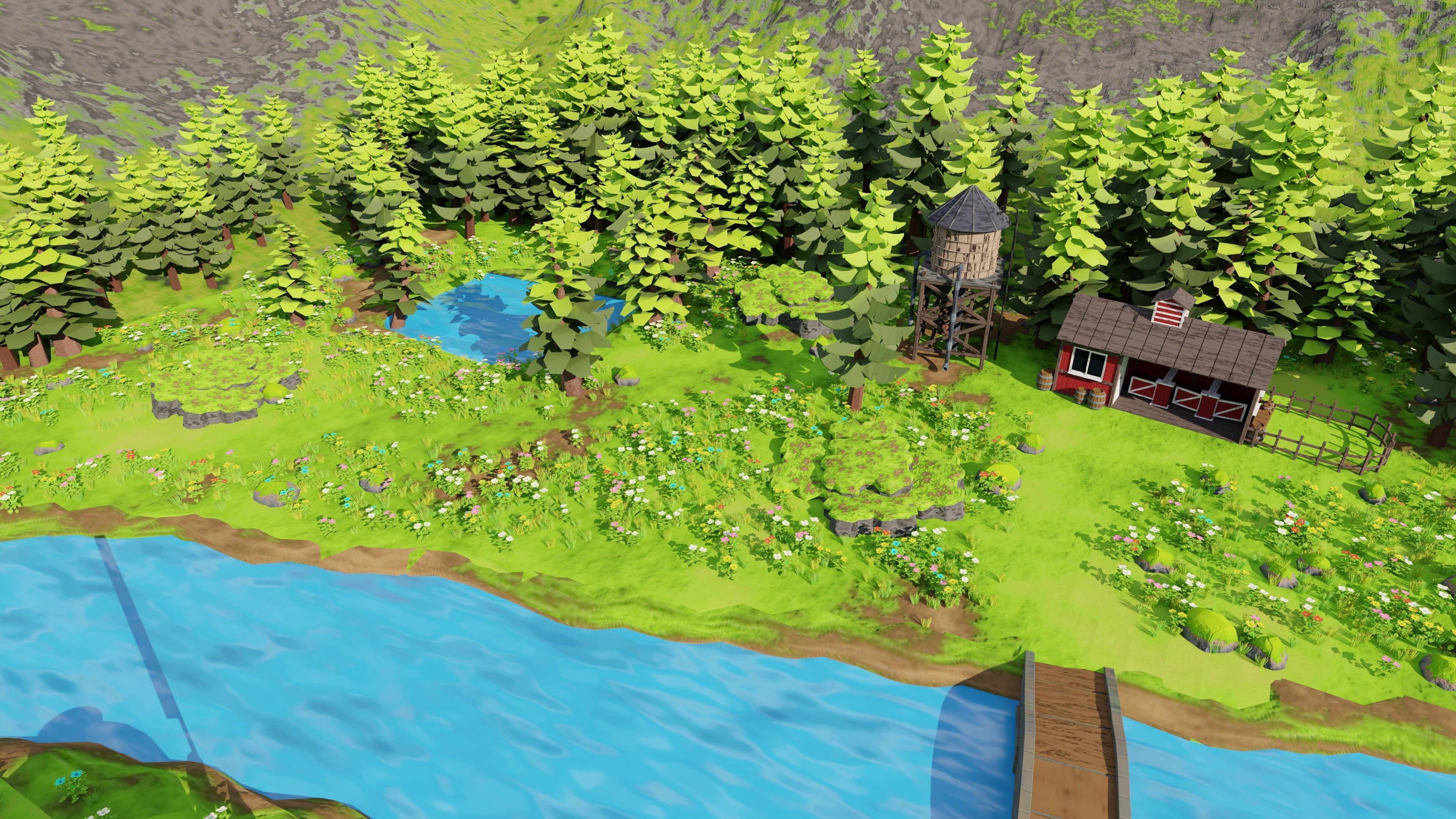 Countryside House Mill Near River 3D model_22