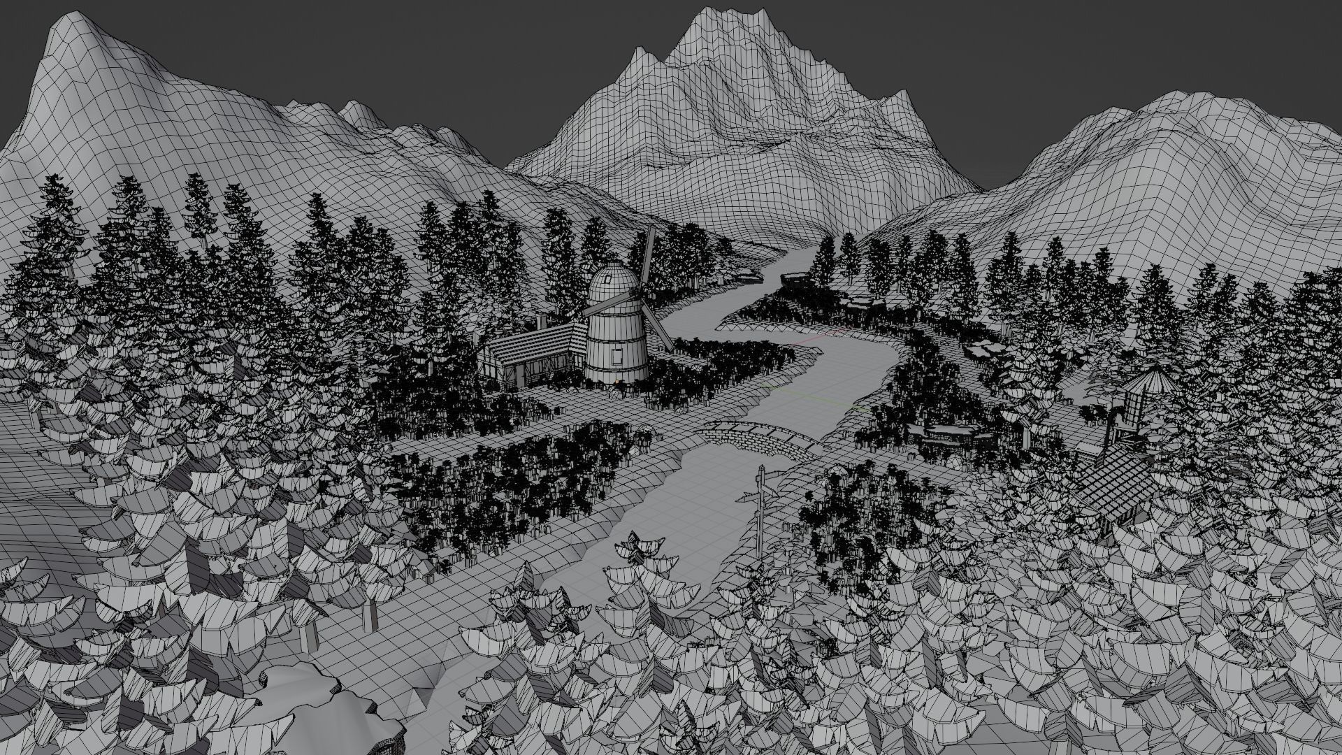 Countryside House Mill Near River 3D model_33