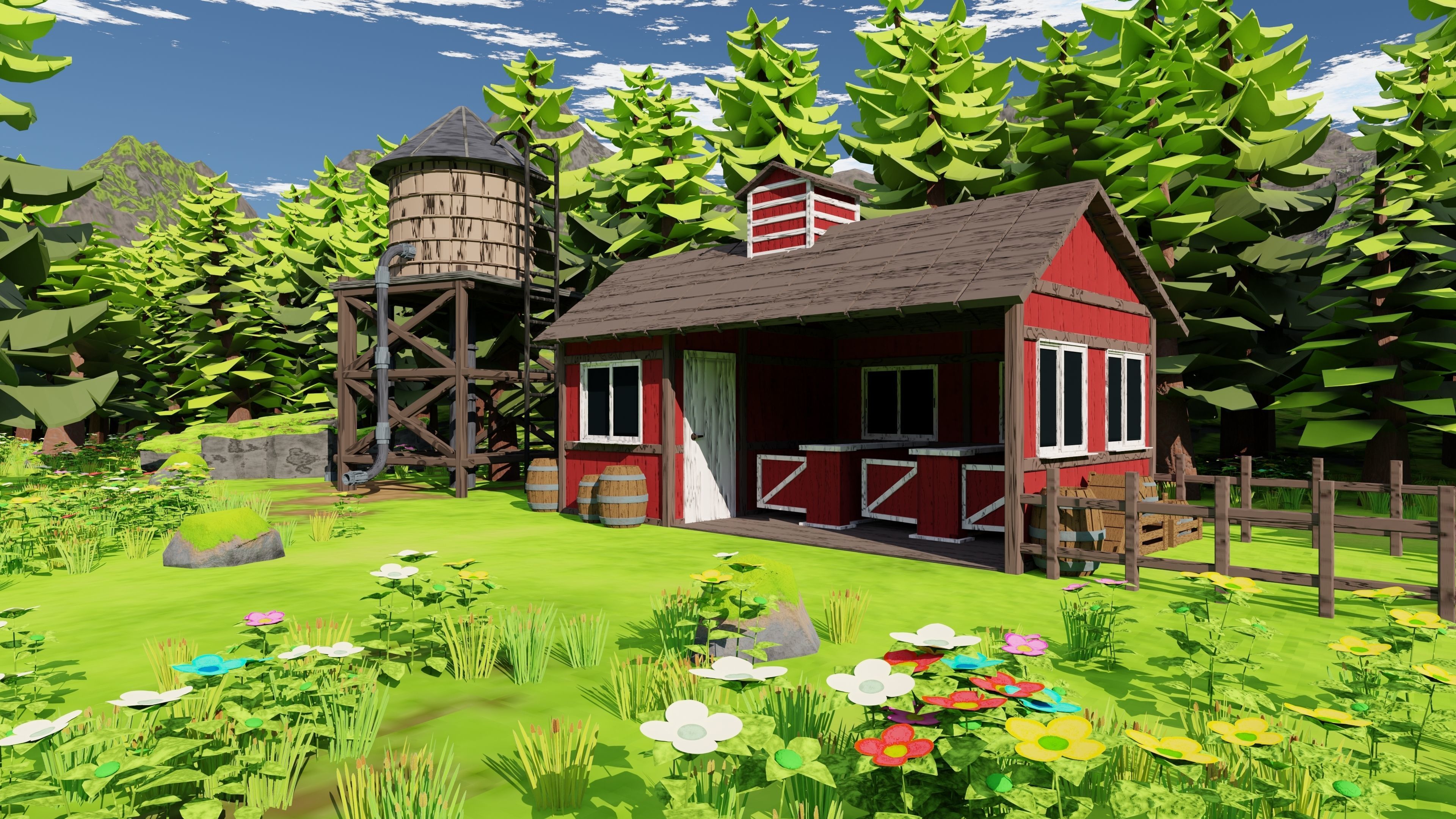 Countryside House Mill Near River 3D model_2