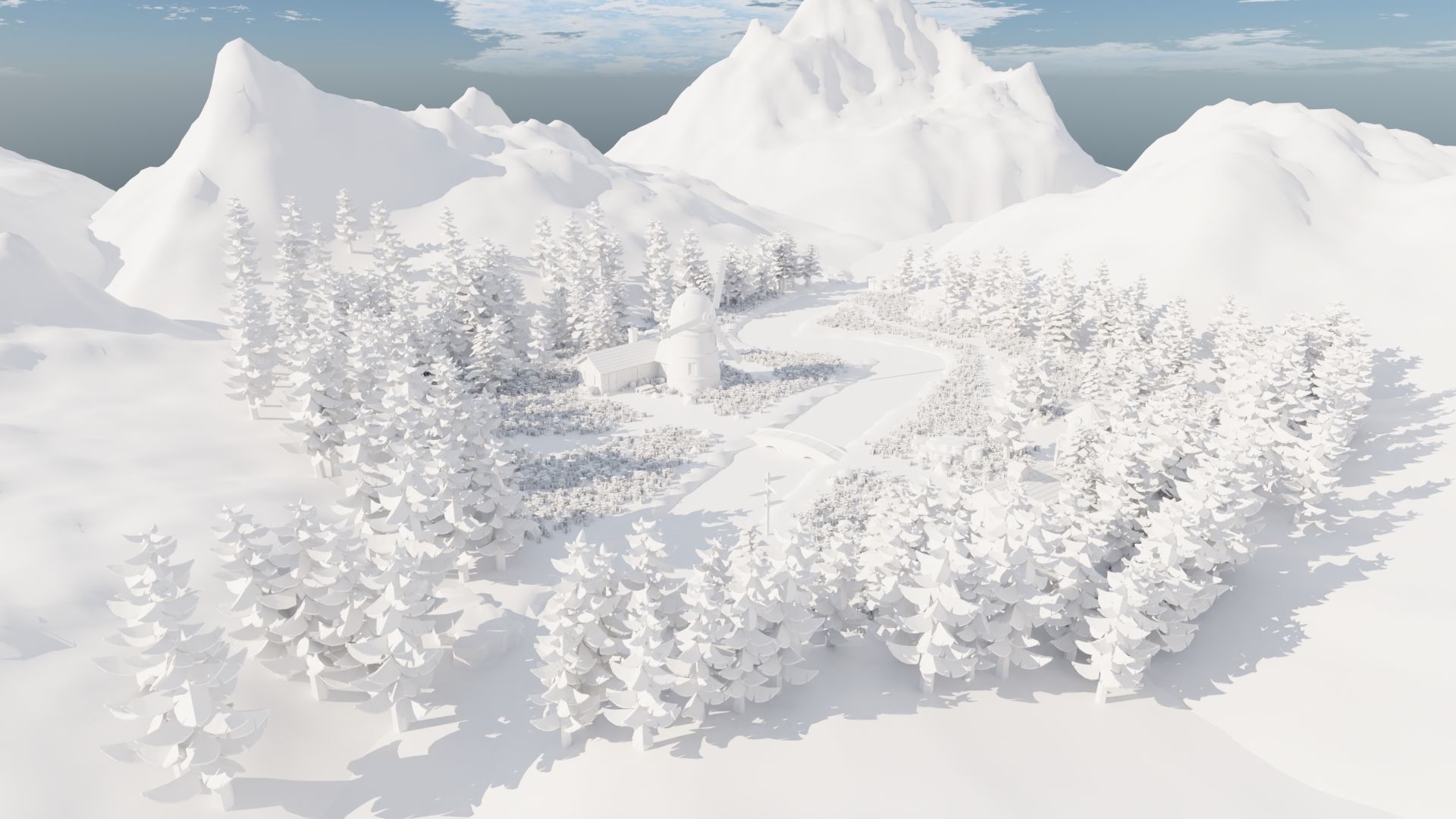 Countryside House Mill Near River 3D model_38