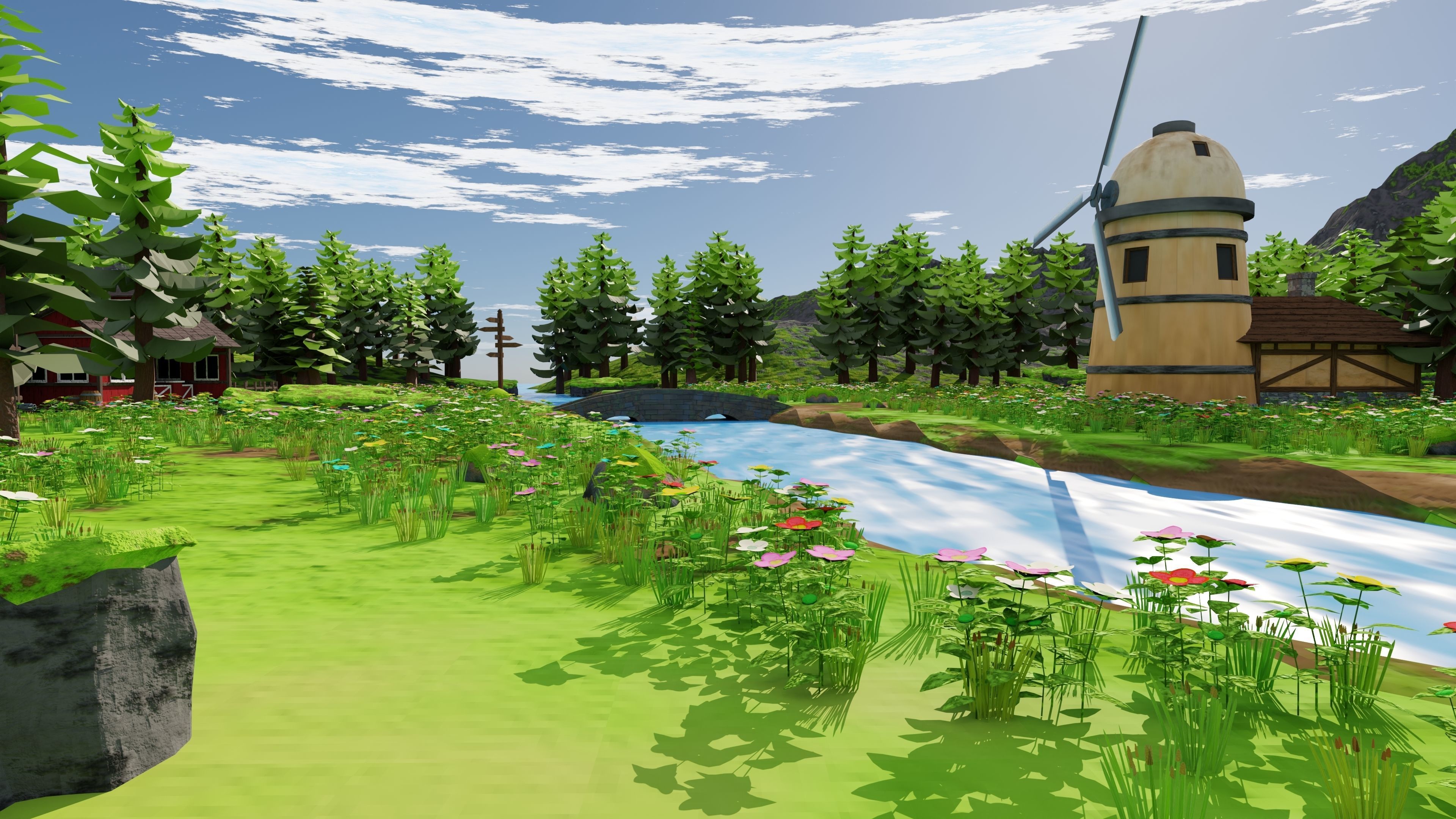 Countryside House Mill Near River 3D model_29