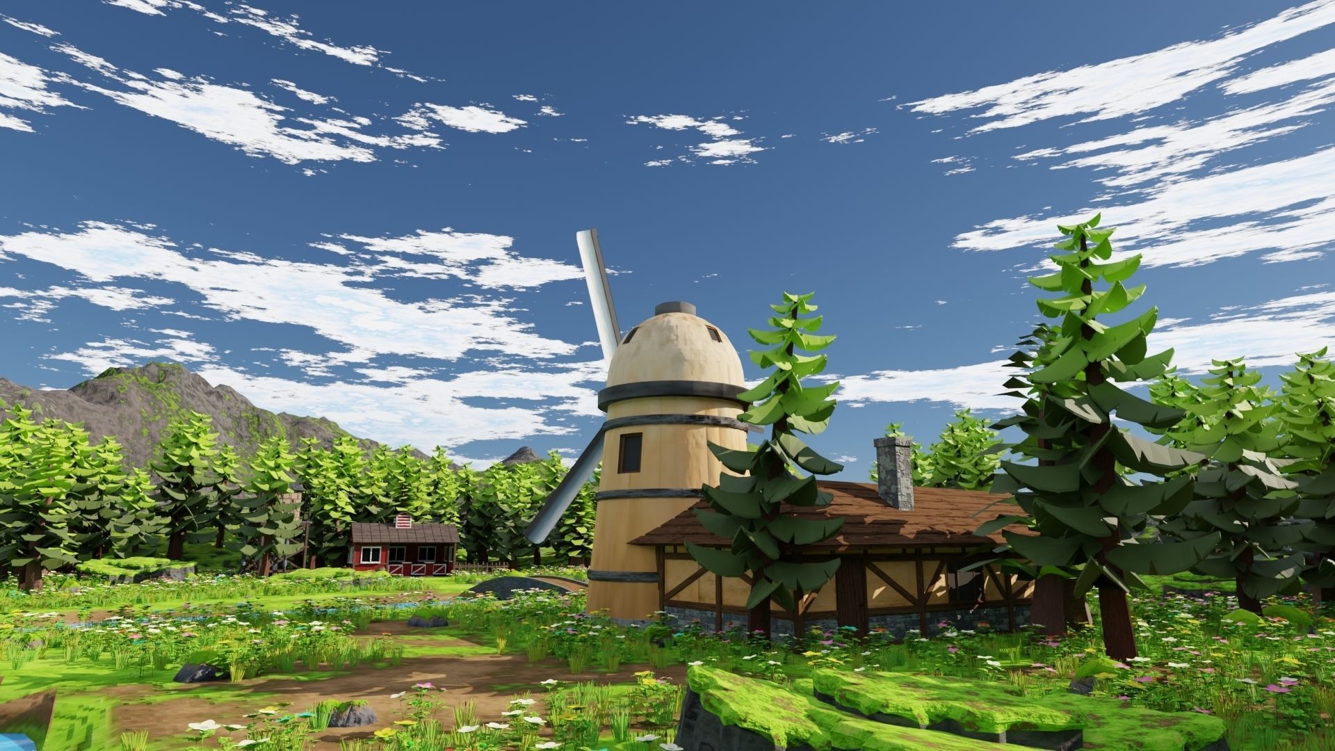 Countryside House Mill Near River 3D model_16