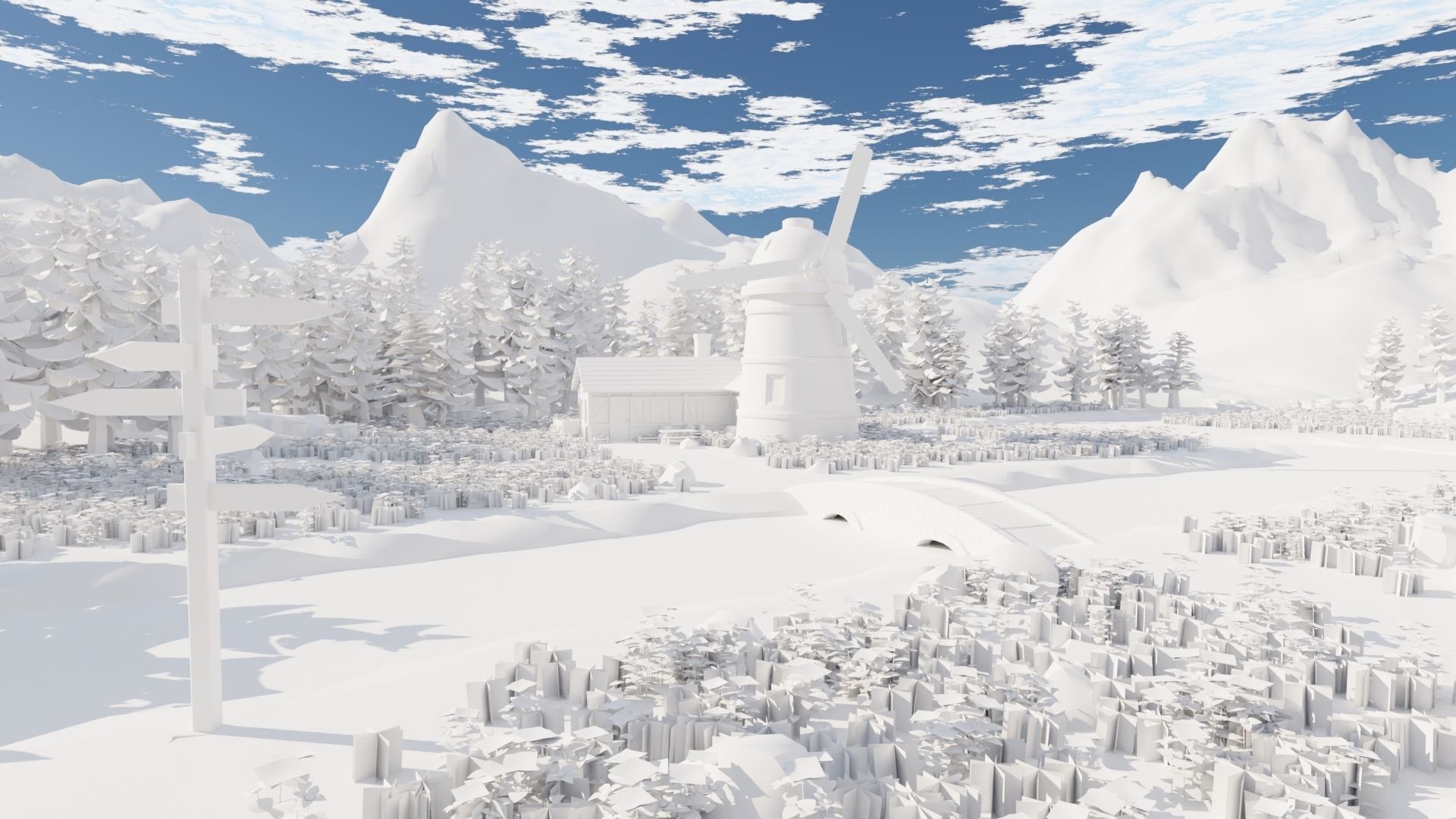 Countryside House Mill Near River 3D model_36