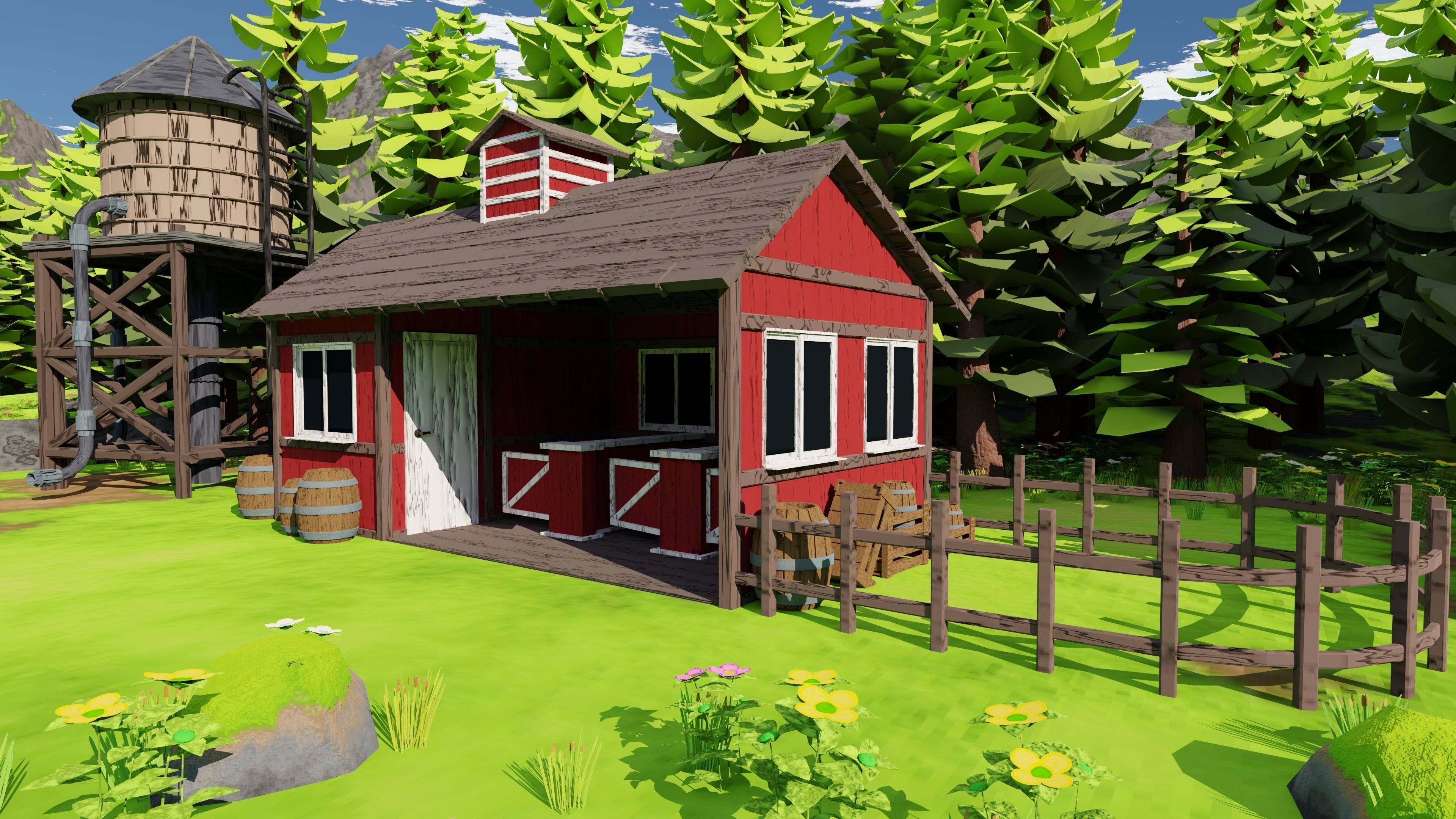 Countryside House Mill Near River 3D model_11