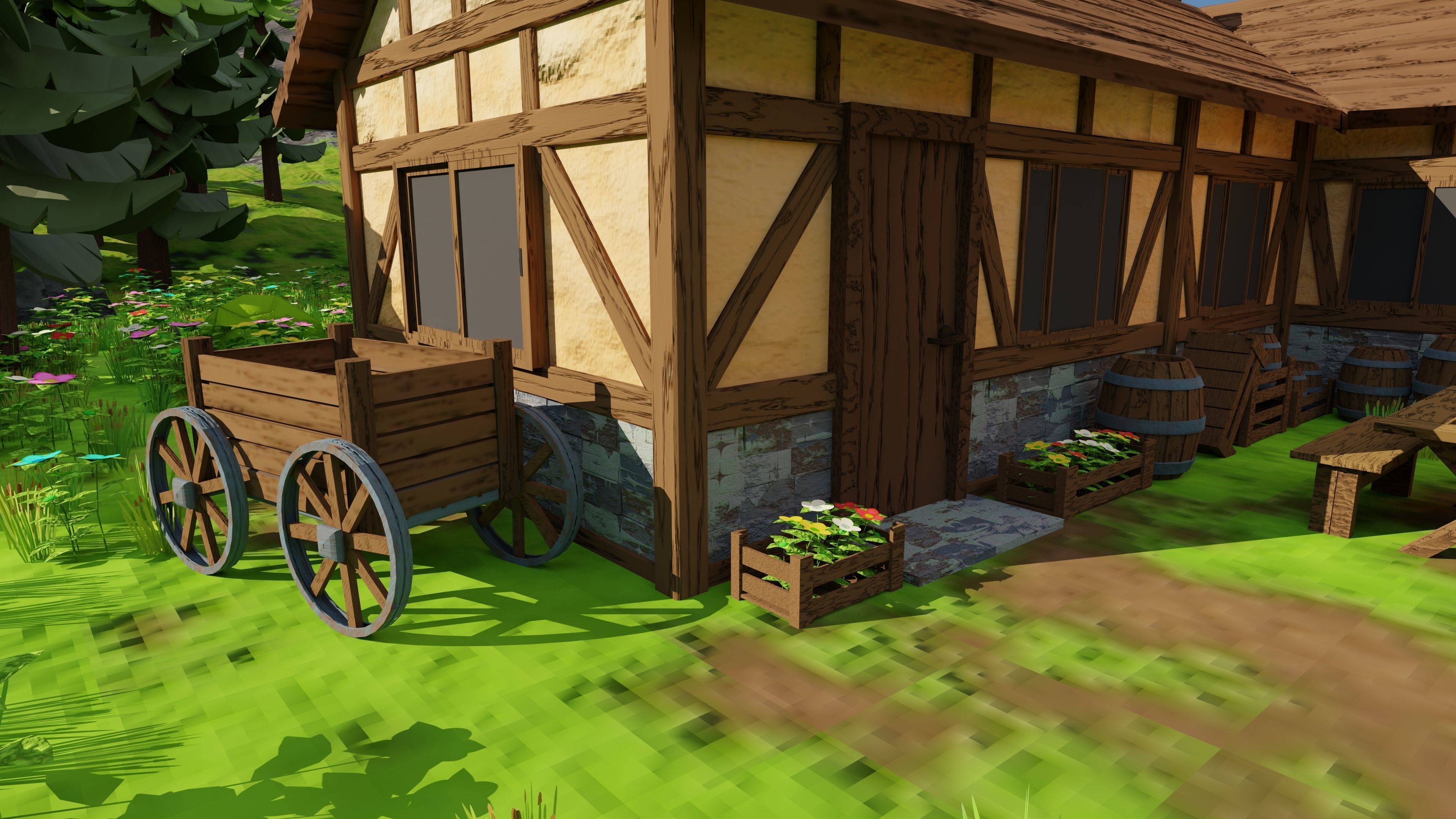 Countryside House Mill Near River 3D model_7