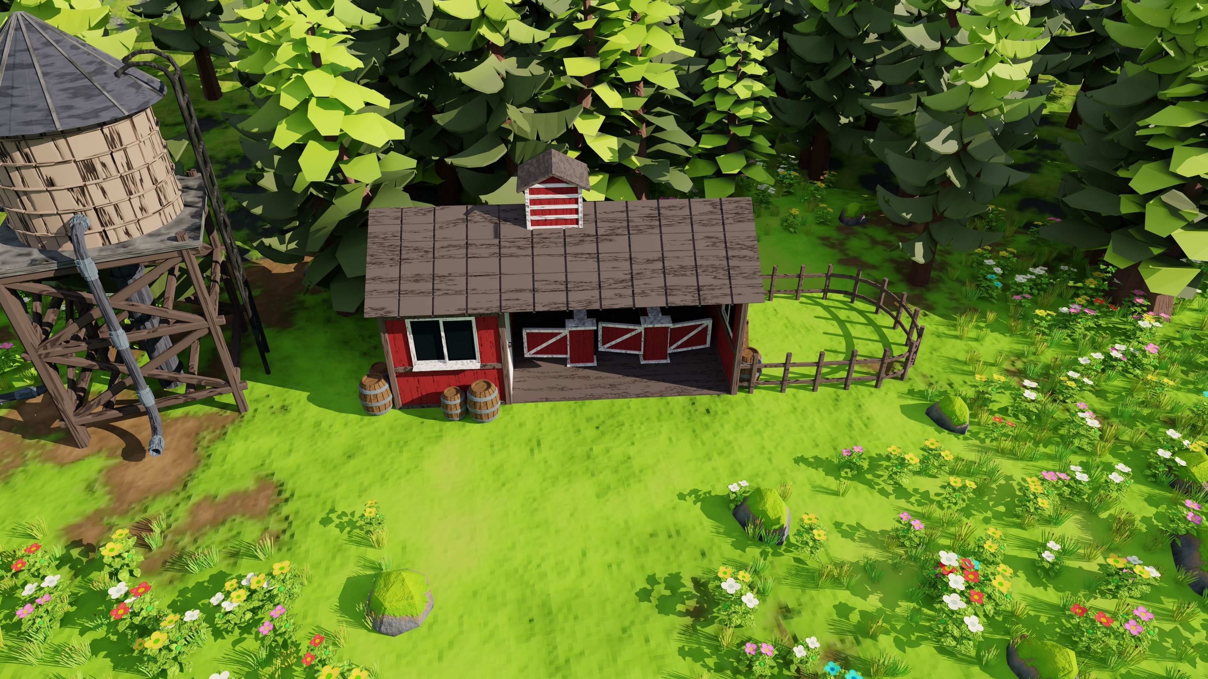 Countryside House Mill Near River 3D model_18