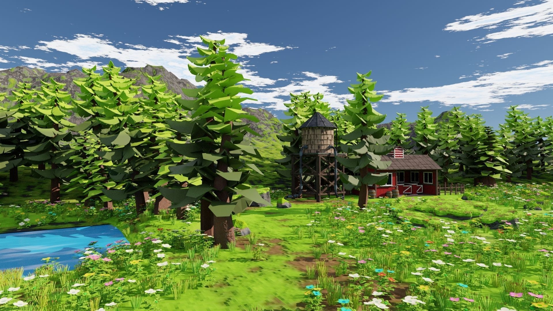 Countryside House Mill Near River 3D model_19