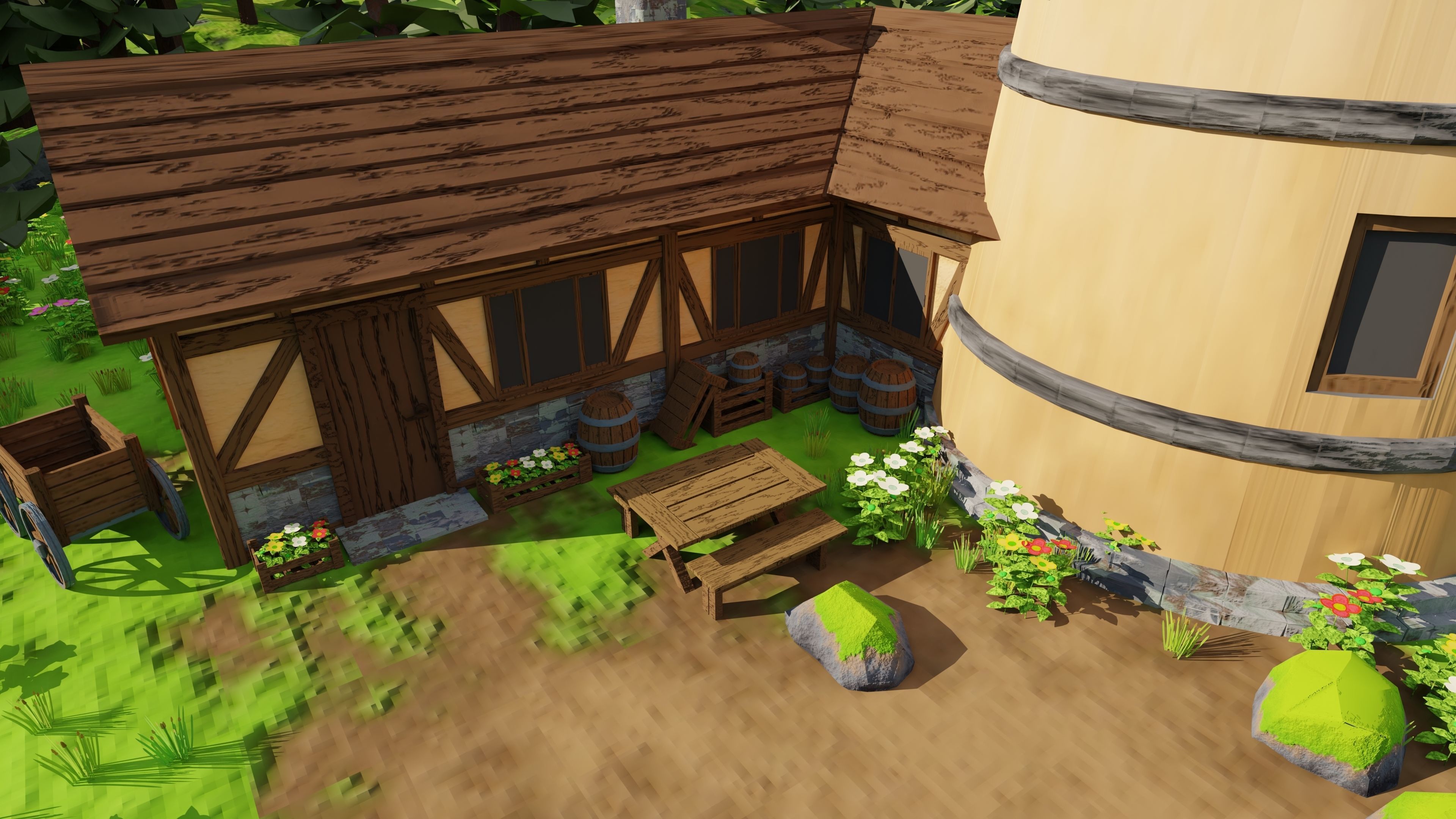 Countryside House Mill Near River 3D model_8