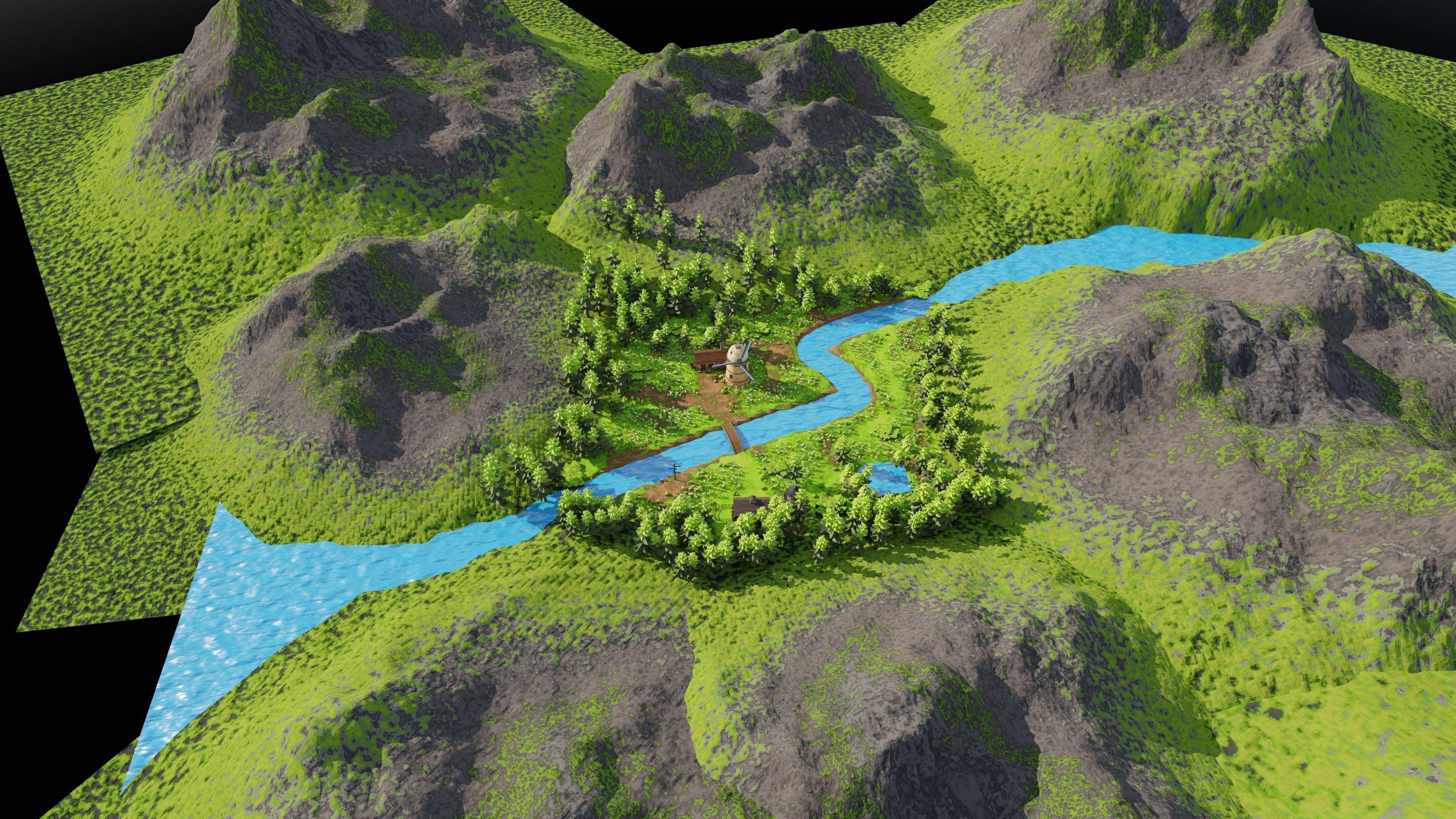 Countryside House Mill Near River 3D model_31