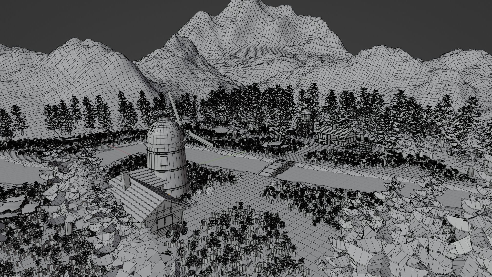 Countryside House Mill Near River 3D model_34