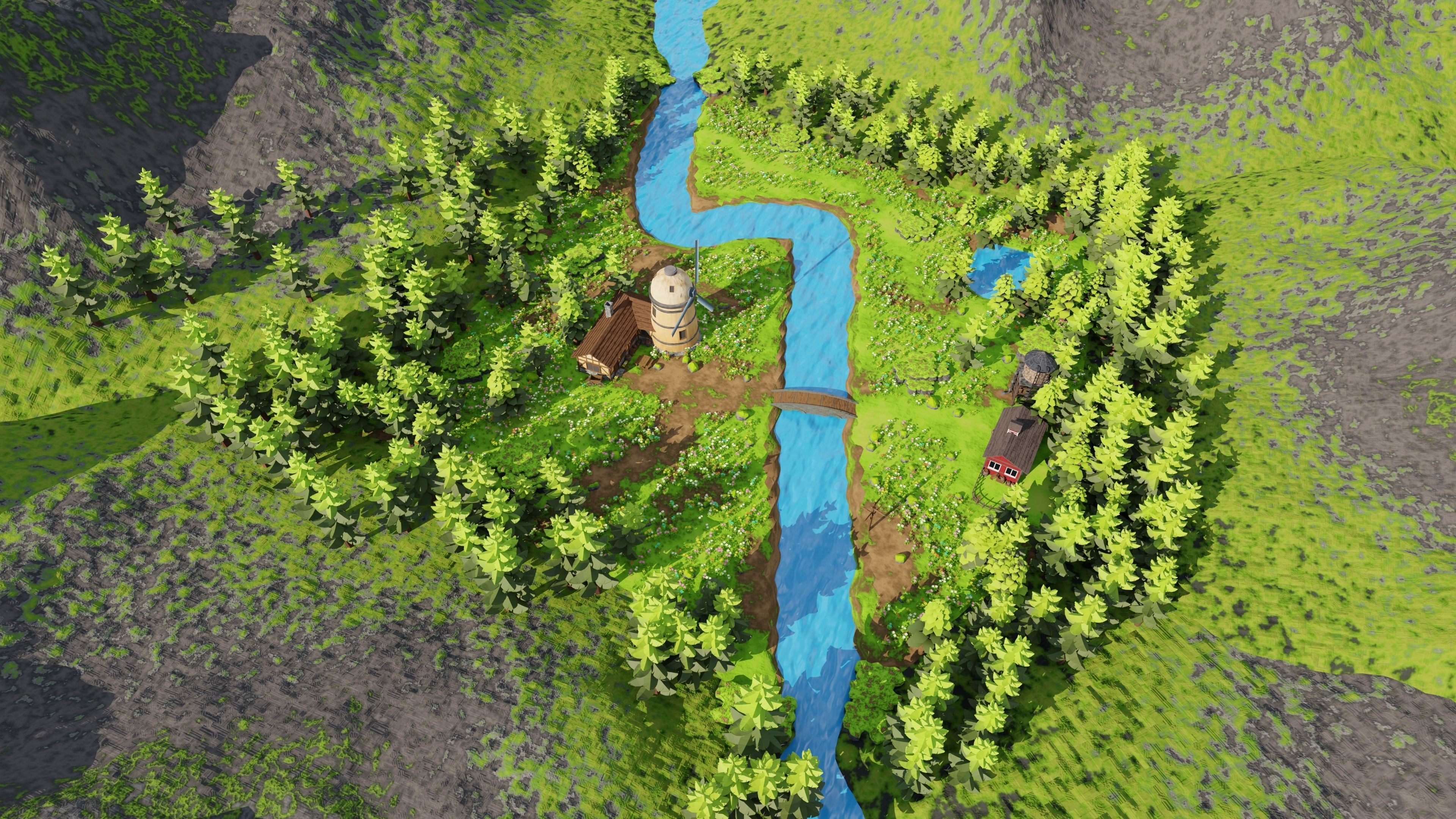 Countryside House Mill Near River 3D model_27