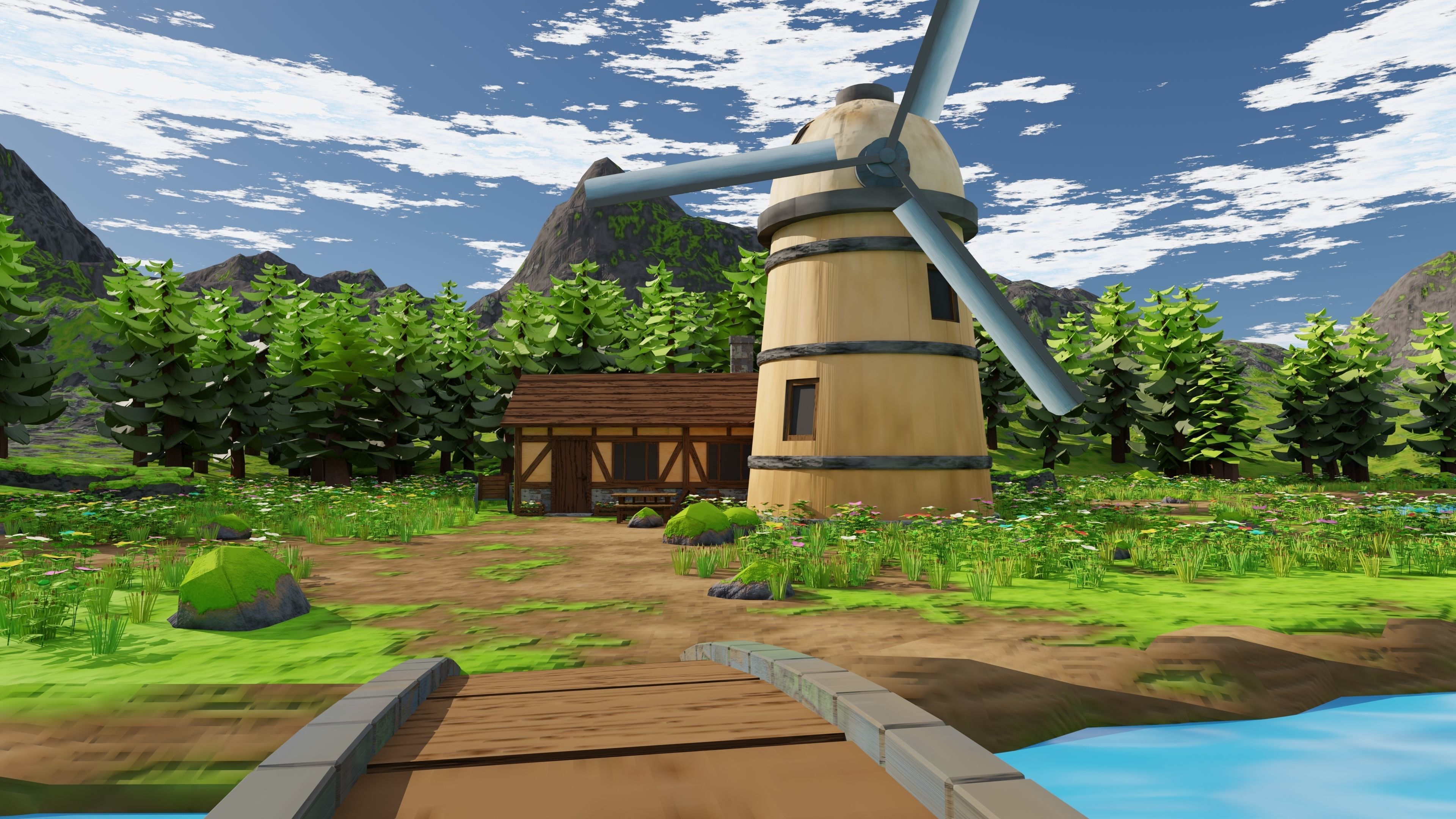 Countryside House Mill Near River 3D model_15