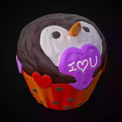 Valentines Penguin Cupcake Low-poly 3D model