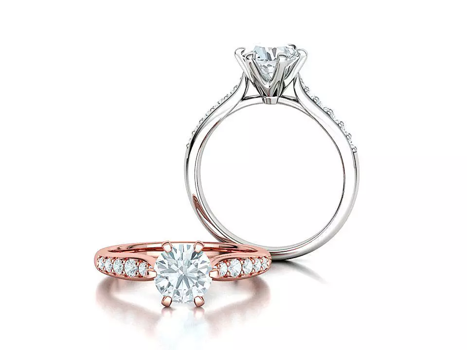 Solitaire Engagement Ring 7mm diamond 6 prong head design 3D print model