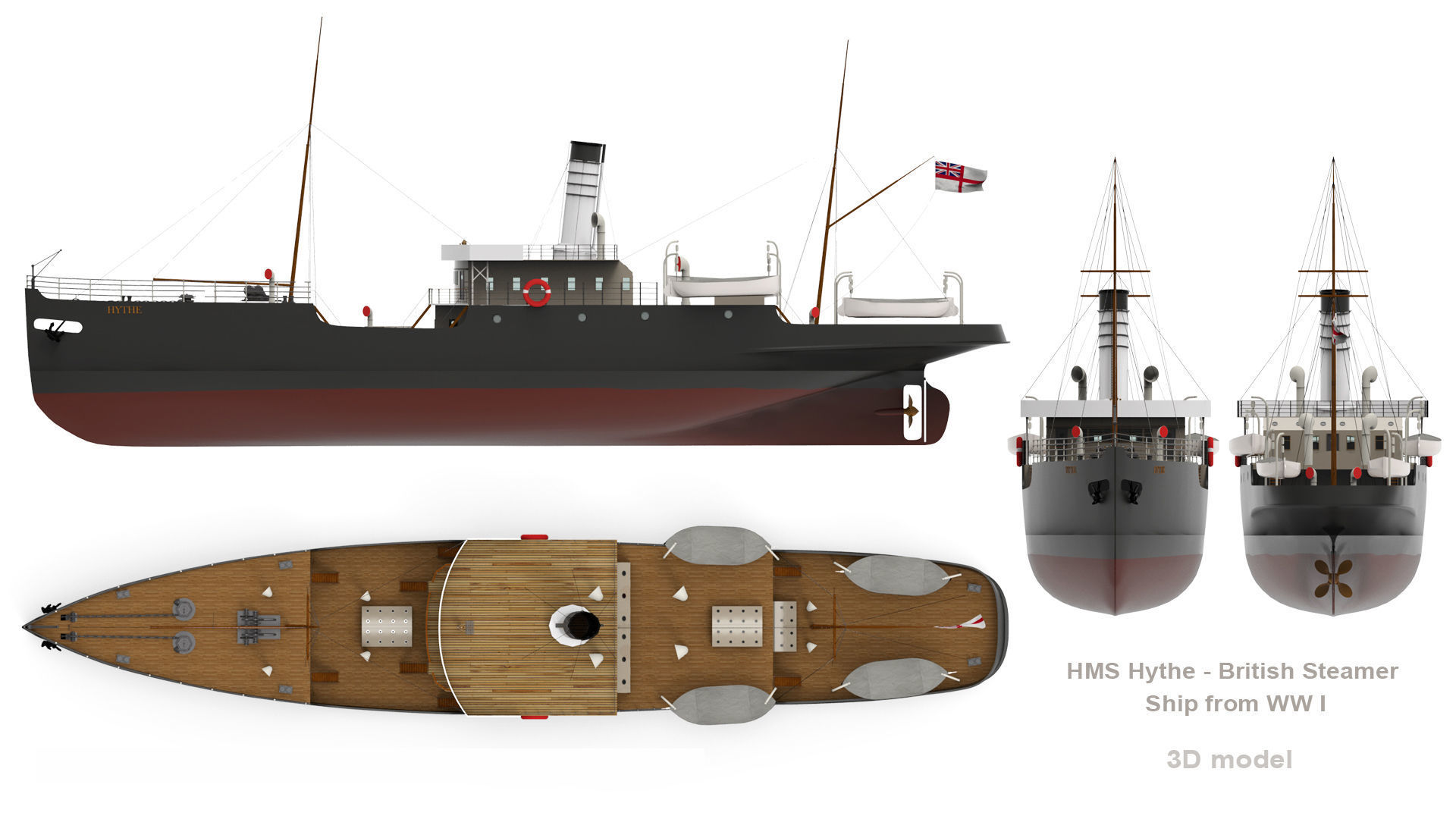 HMS Hythe - British Steamer Ship  3D model_2