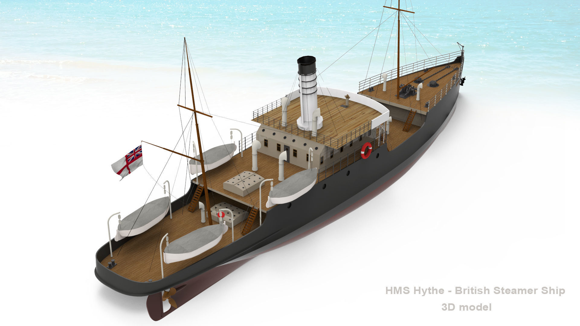 HMS Hythe - British Steamer Ship  3D model_11