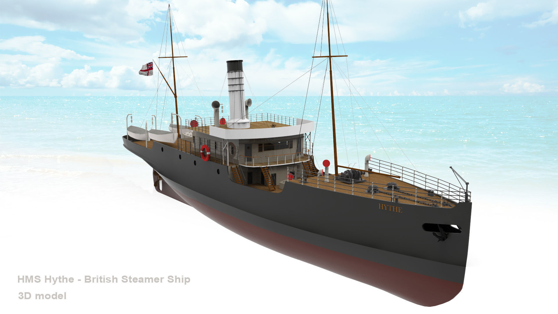 HMS Hythe - British Steamer Ship  3D model_9