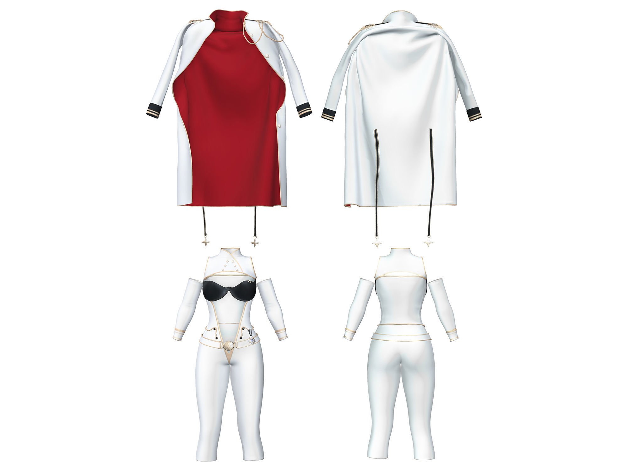 Full Futuristic Female Commander Outfit Low-poly 3D model_3