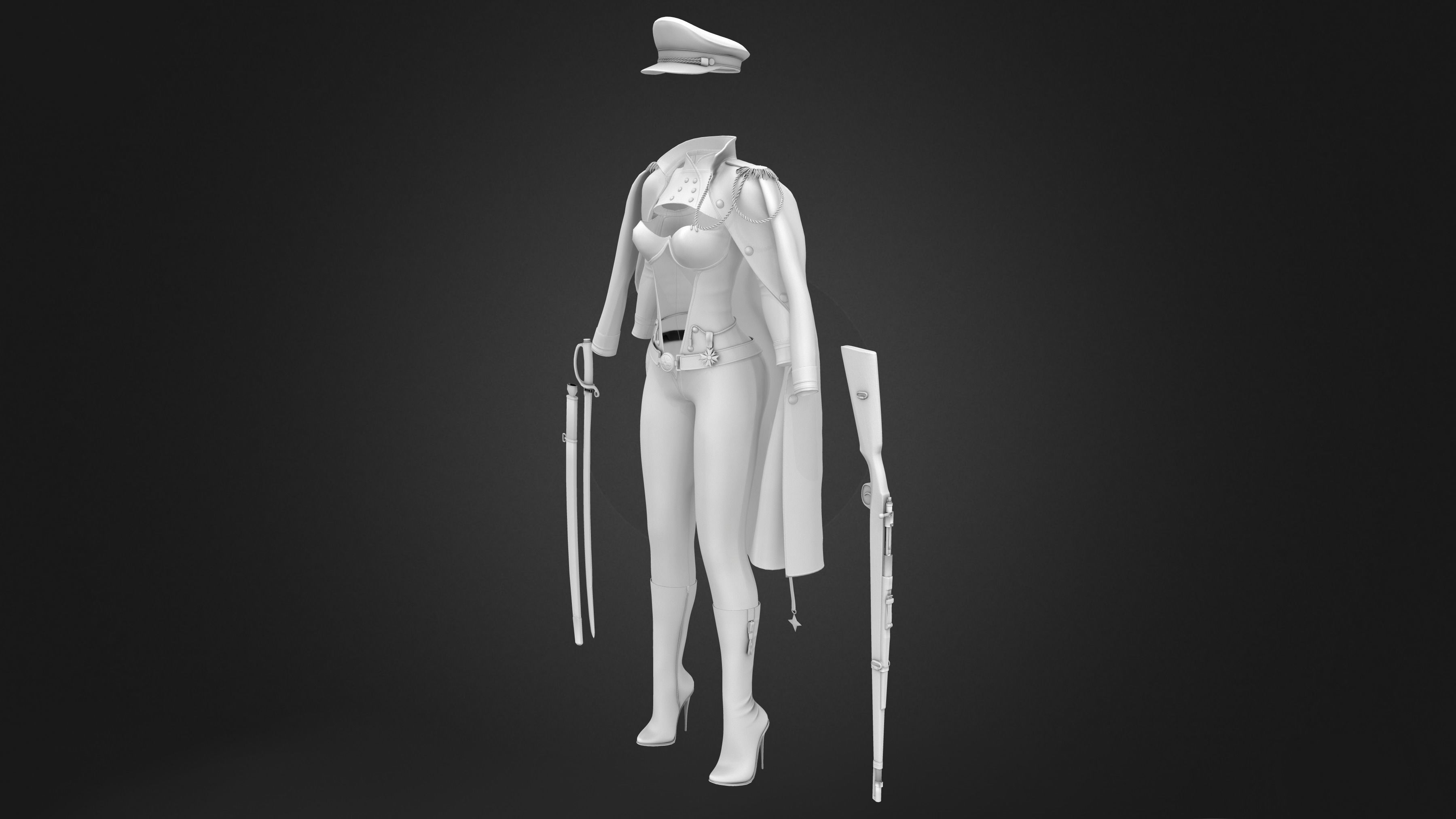 Full Futuristic Female Commander Outfit Low-poly 3D model_12