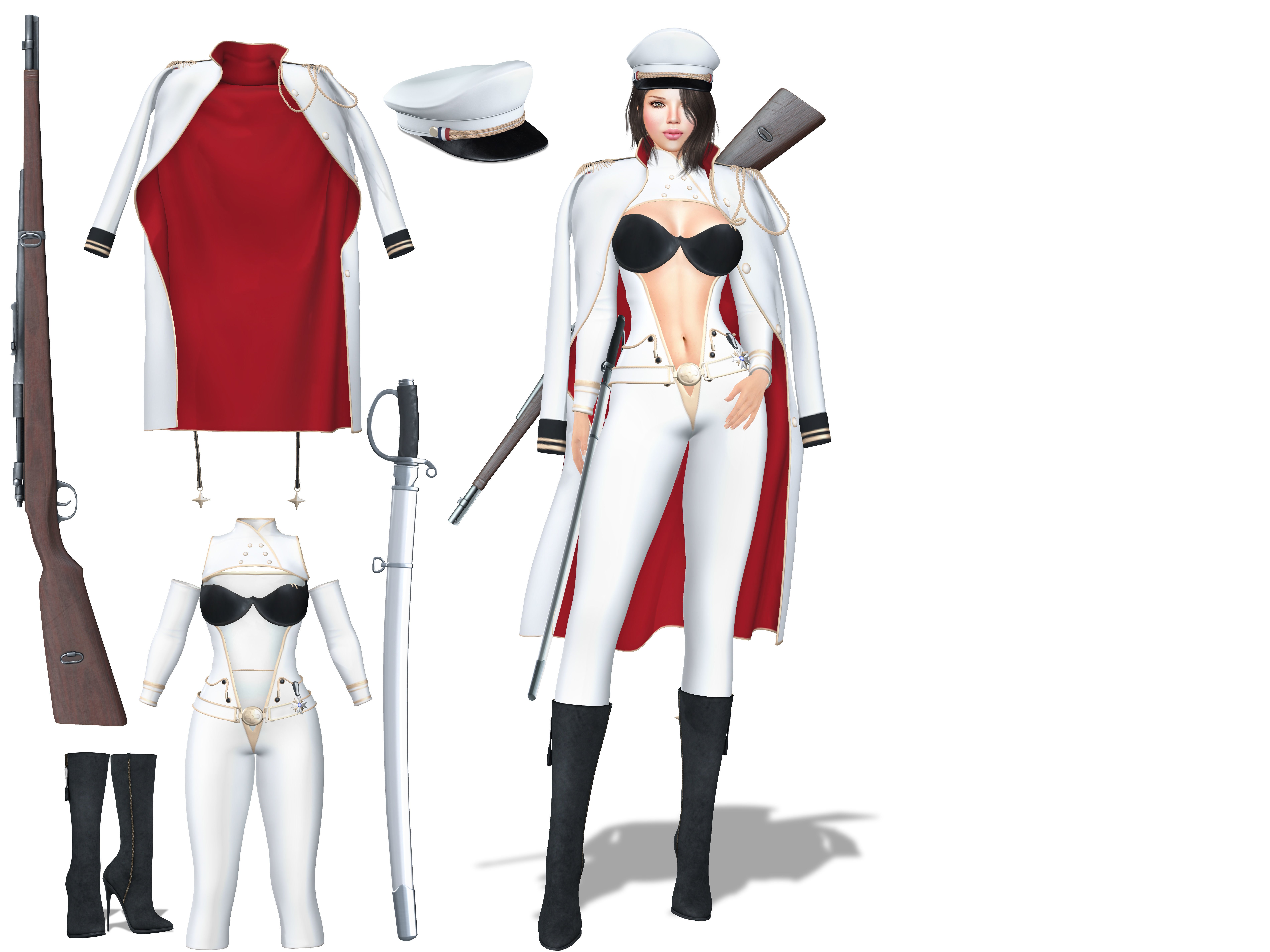 Full Futuristic Female Commander Outfit Low-poly 3D model_2