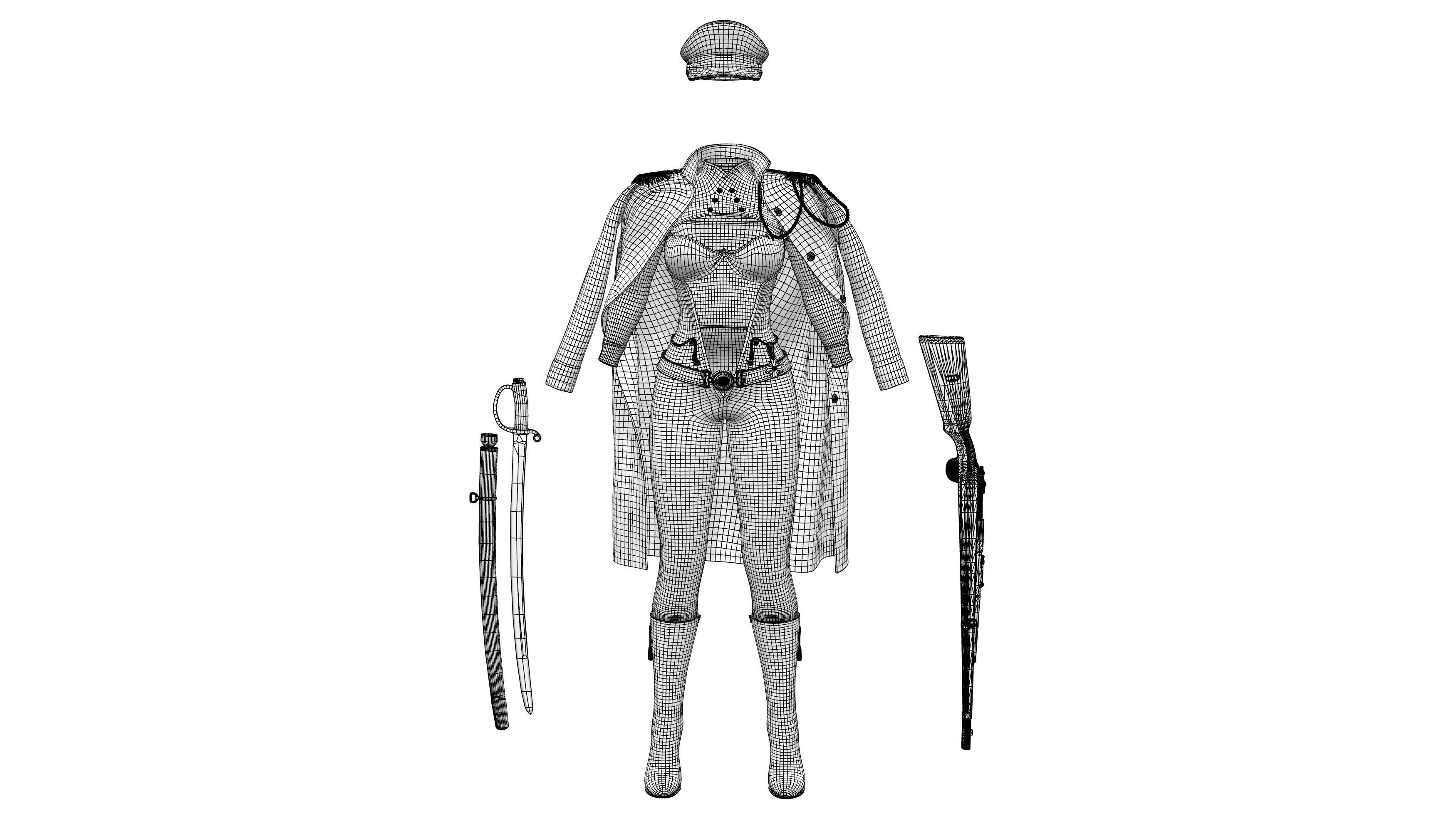 Full Futuristic Female Commander Outfit Low-poly 3D model_10