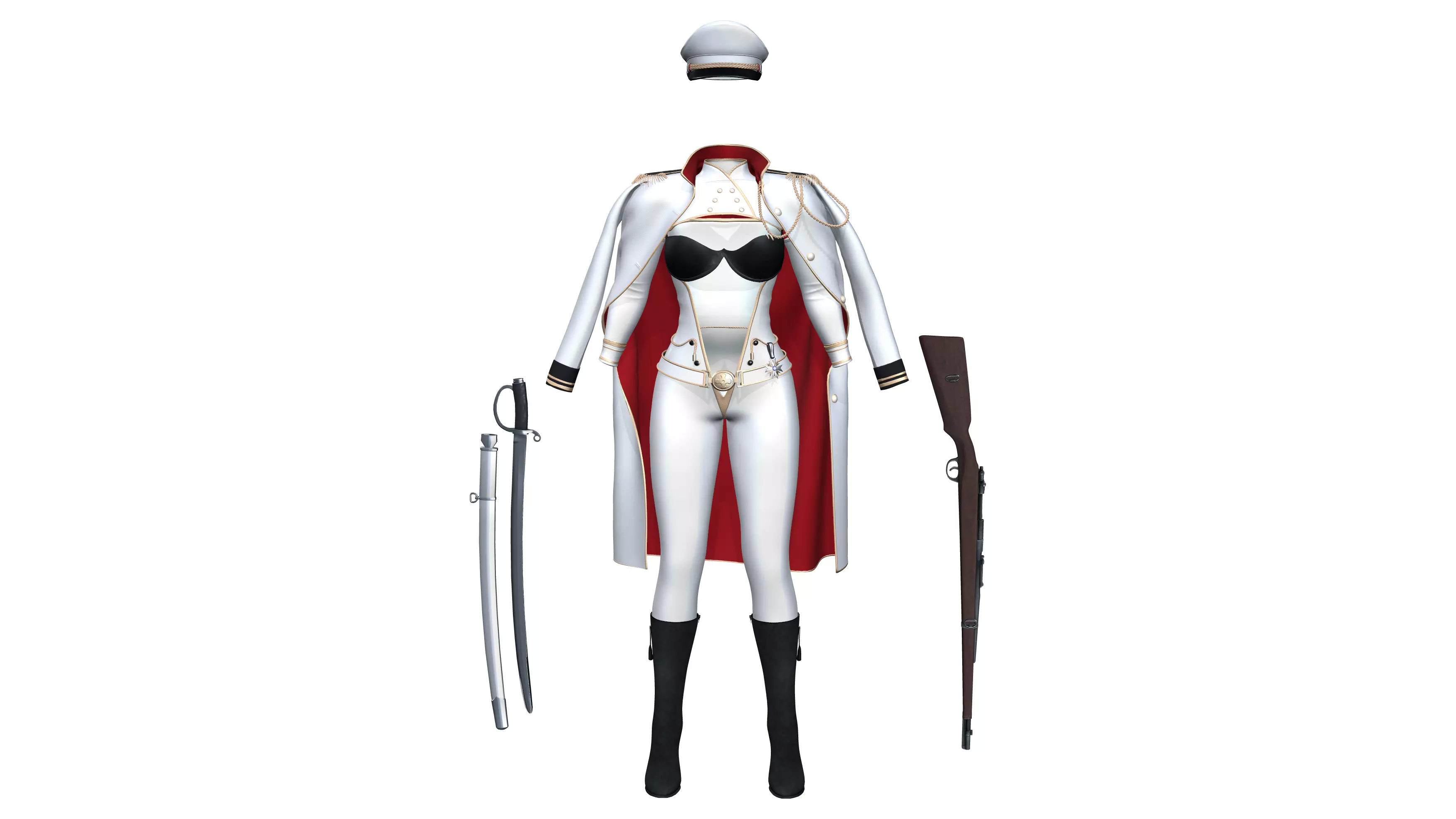 Full Futuristic Female Commander Outfit Low-poly 3D model_0