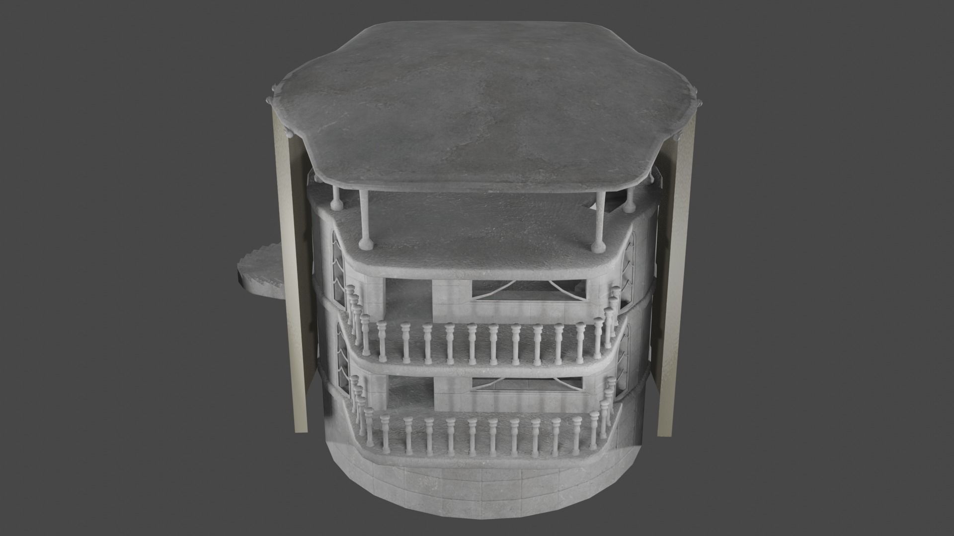 Stone house with stairs Low-poly 3D model_3