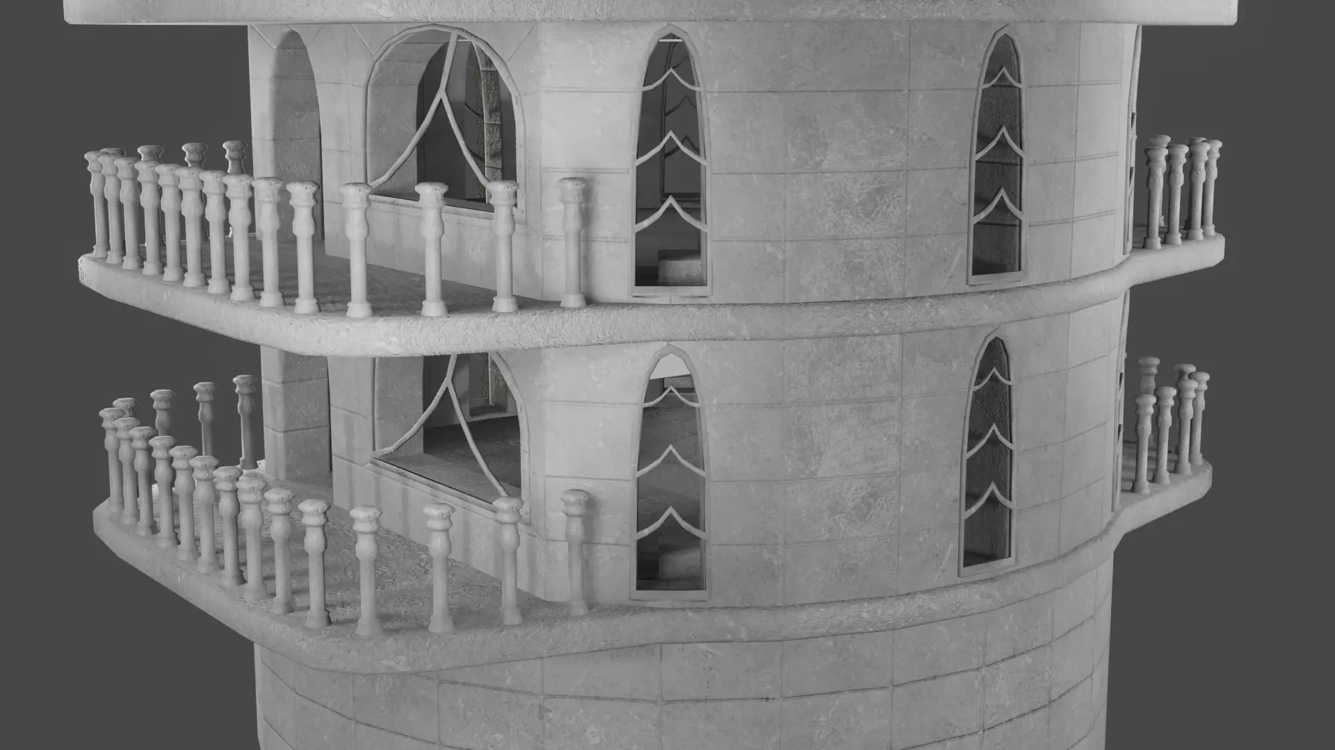 Stone house with stairs Low-poly 3D model_0