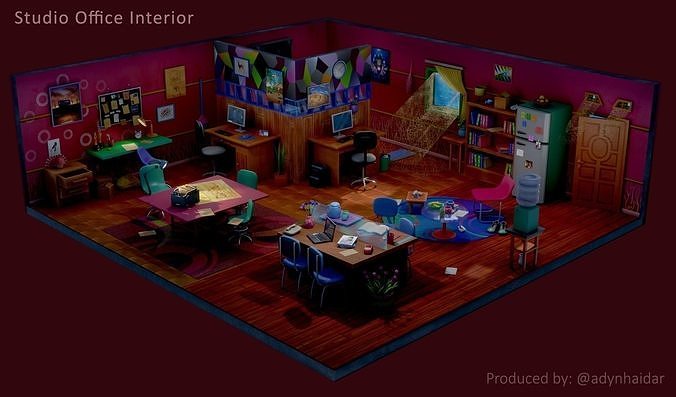 Studio Office Interior LowPoly-Pack 121-UniqueMeshes Low-poly 3D model