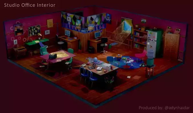 Studio Office Interior LowPoly-Pack 121-UniqueMeshes